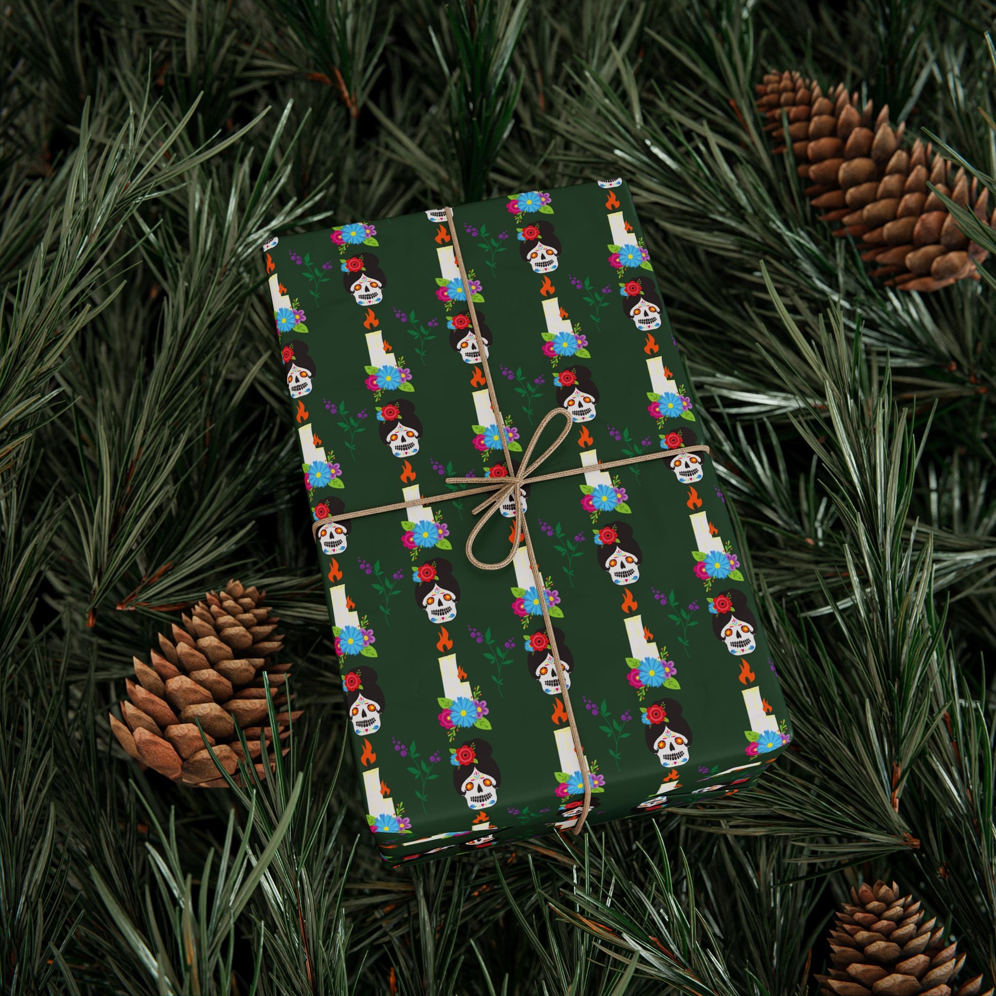 Day of the Dead Catrina Candles Wrapping Paper | Holiday Gift Wrapping Paper Roll