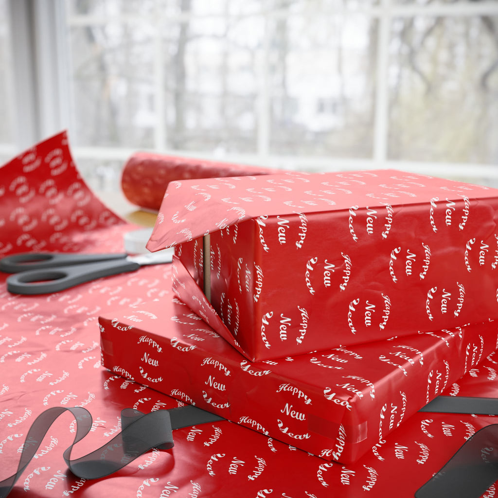 New Year's Happy New Year on Red Wrapping Paper - Holiday Gift Wrapping Paper Roll