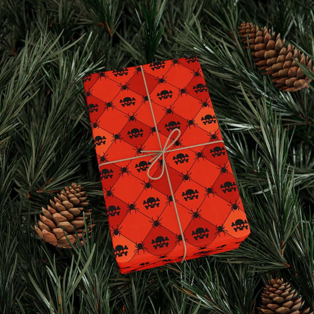 Halloween Checkerboard Spiders Wrapping Paper | Holiday Gift Wrapping Paper Roll