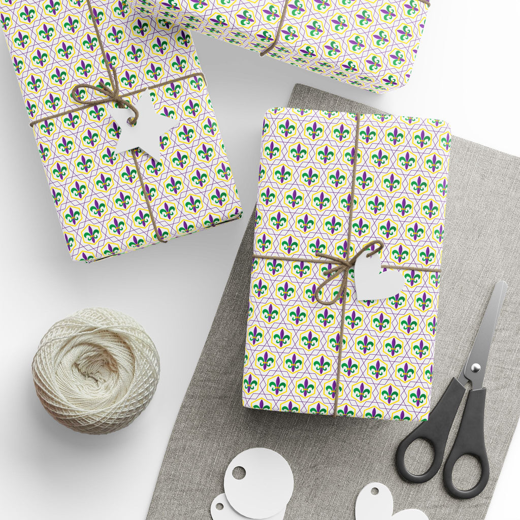 Mardis Gras Fleur De Lis Hexagons Wrapping Paper | Holiday Gift Wrapping Paper Roll