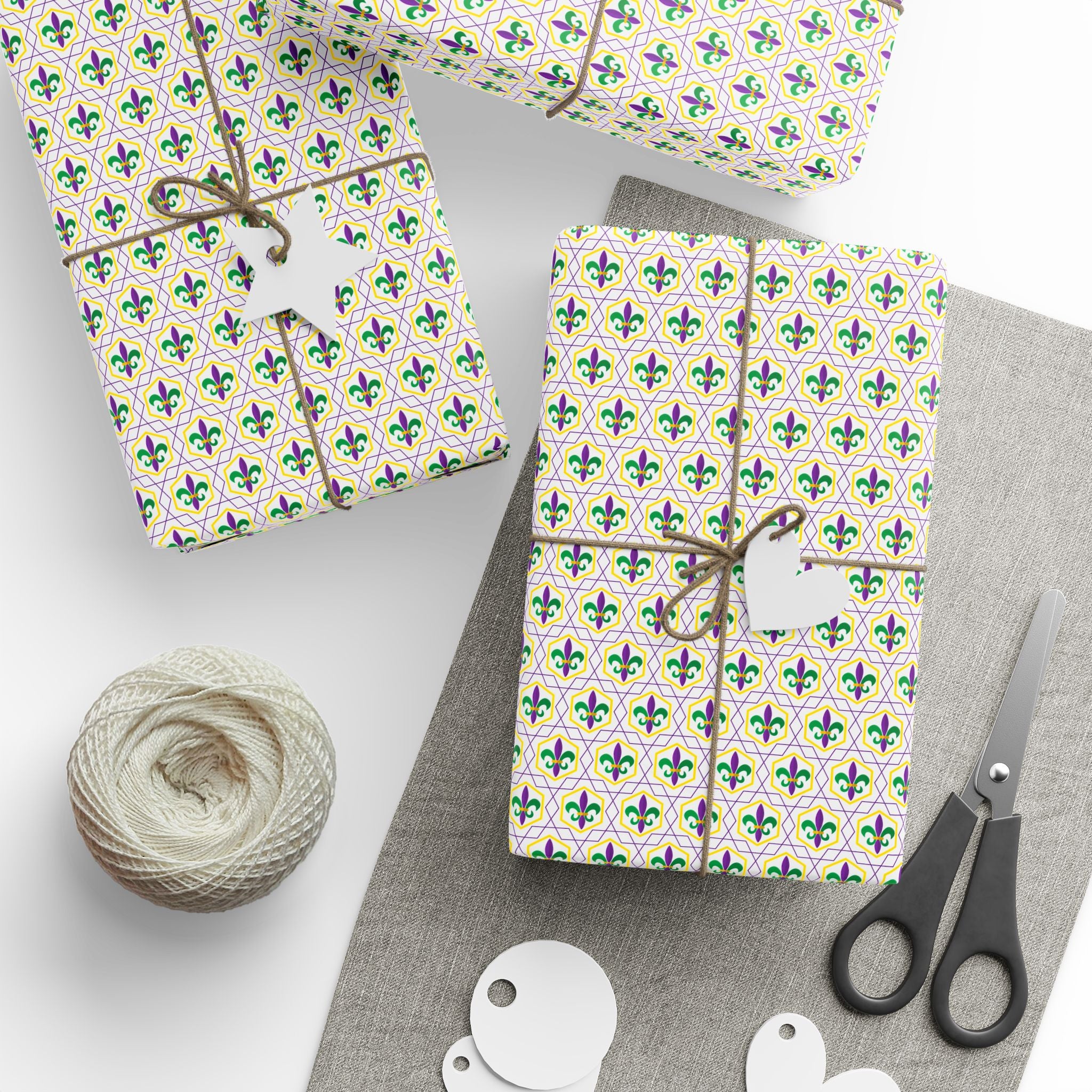 Mardis Gras Fleur De Lis Hexagons Wrapping Paper | Holiday Gift Wrapping Paper Roll