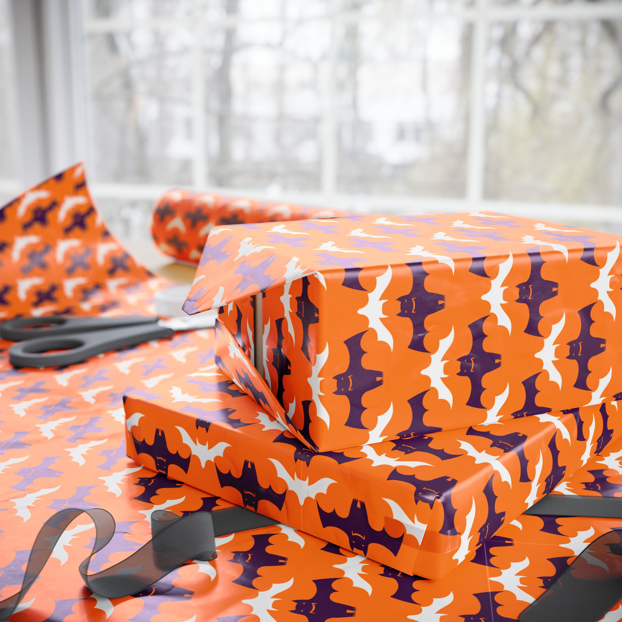 Halloween Hanging Bats Wrapping Paper | Holiday Gift Wrapping Paper Roll