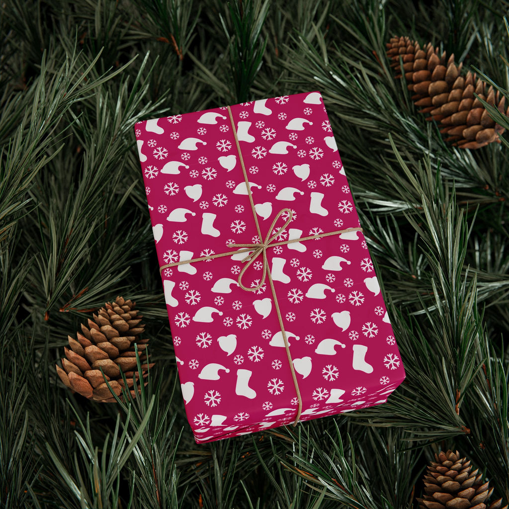 Christmas Stockings on Raspberry Wrapping Paper | Holiday Gift Wrapping Paper Roll