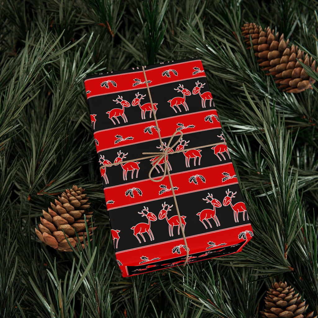 Christmas Ugly Red & Black Reindeer Wrapping Paper | Holiday Gift Wrapping Paper Roll