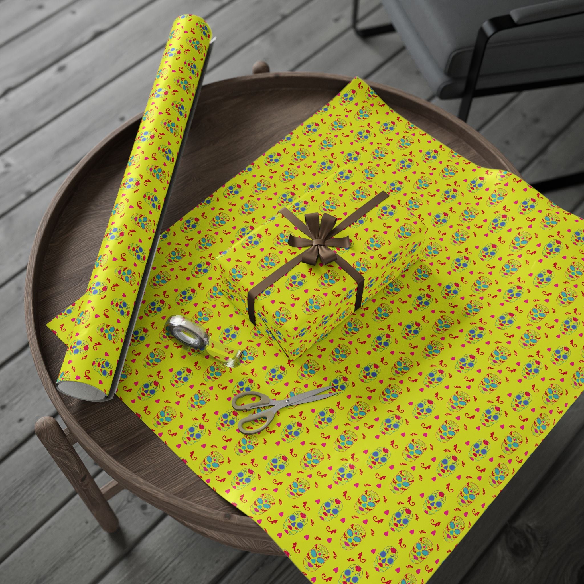Day of the Dead Glamorous Yellow Sugar Skulls Wrapping Paper | Holiday Gift Wrapping Paper Roll