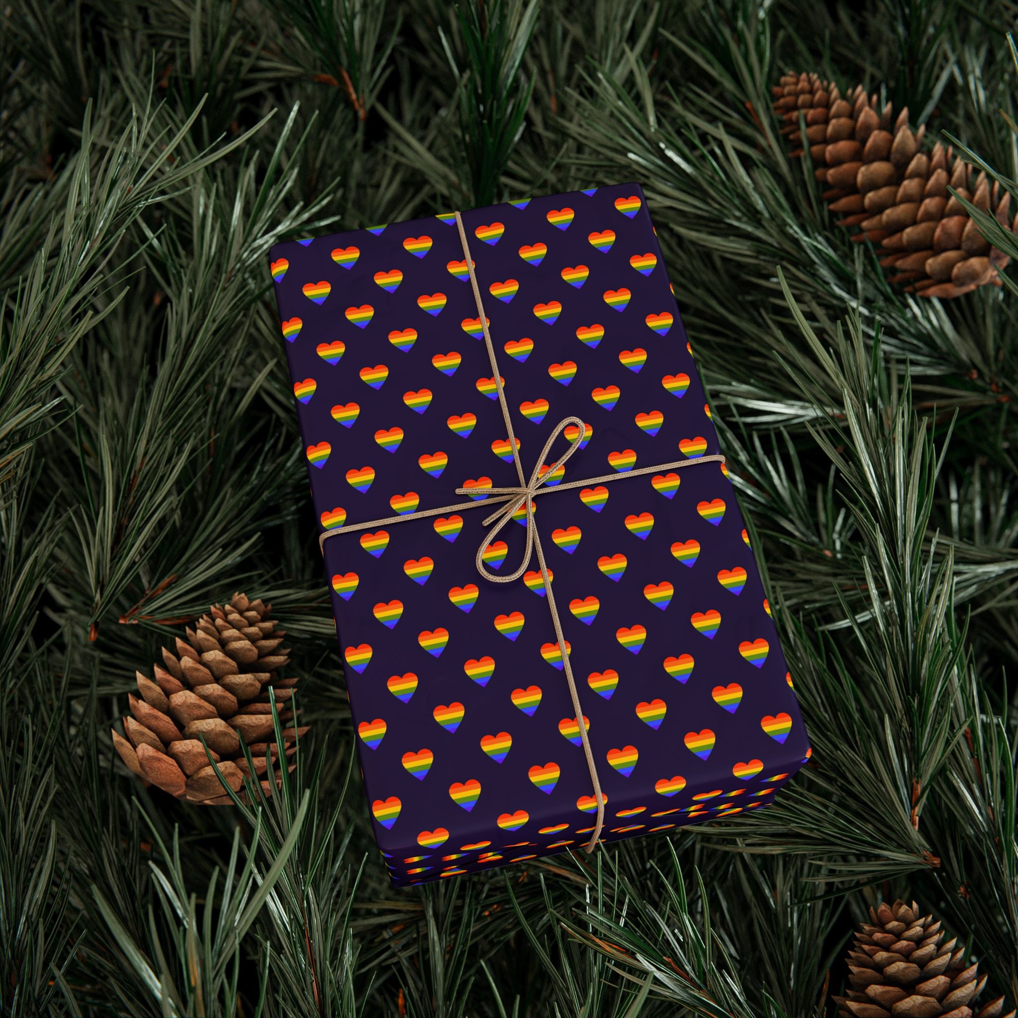 Pride Rainbow Hearts on Purple Wrapping Paper Design | Holiday Gift Wrapping Paper Roll