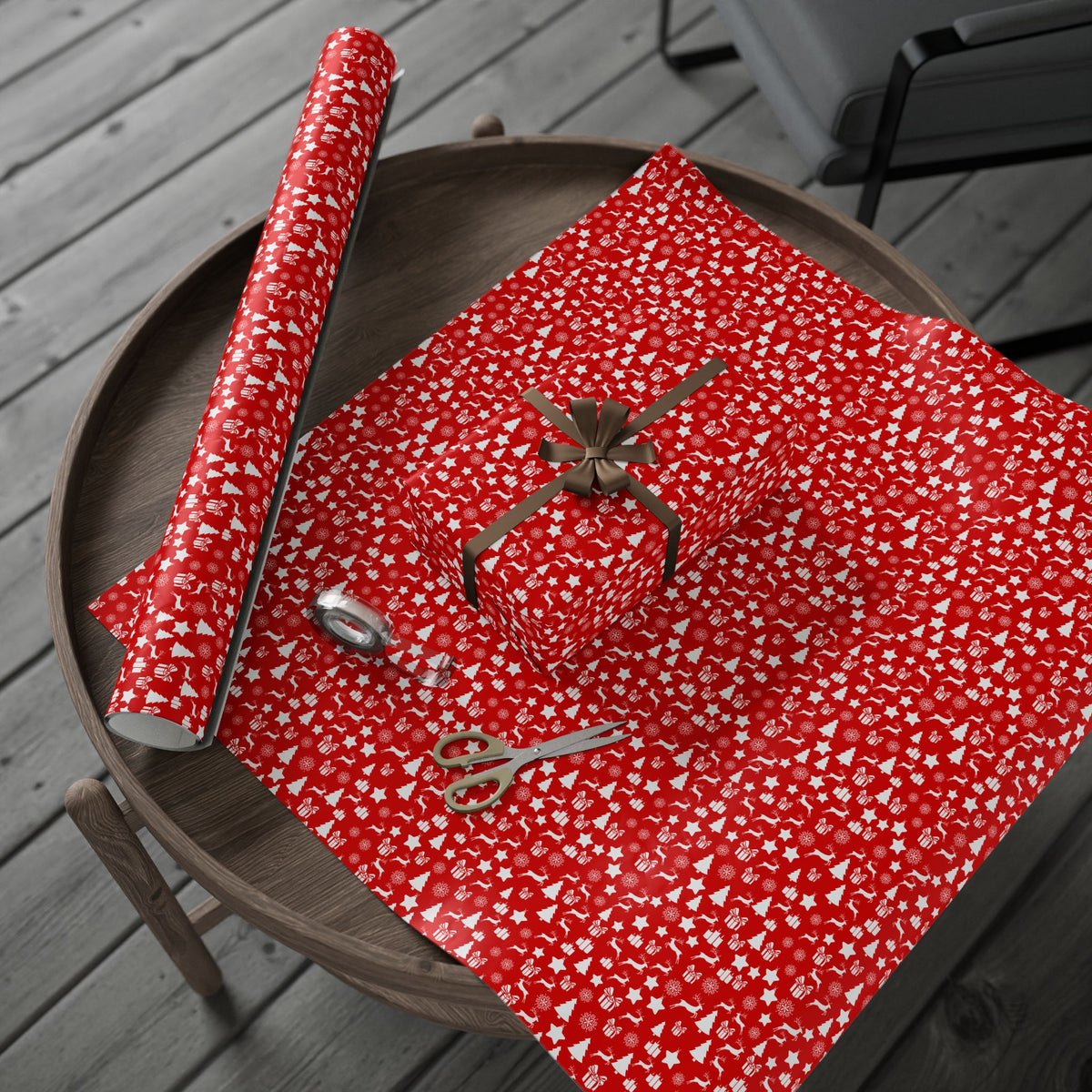 Christmas Reindeer Red Wrapping Paper | Holiday Gift Wrapping Paper Roll