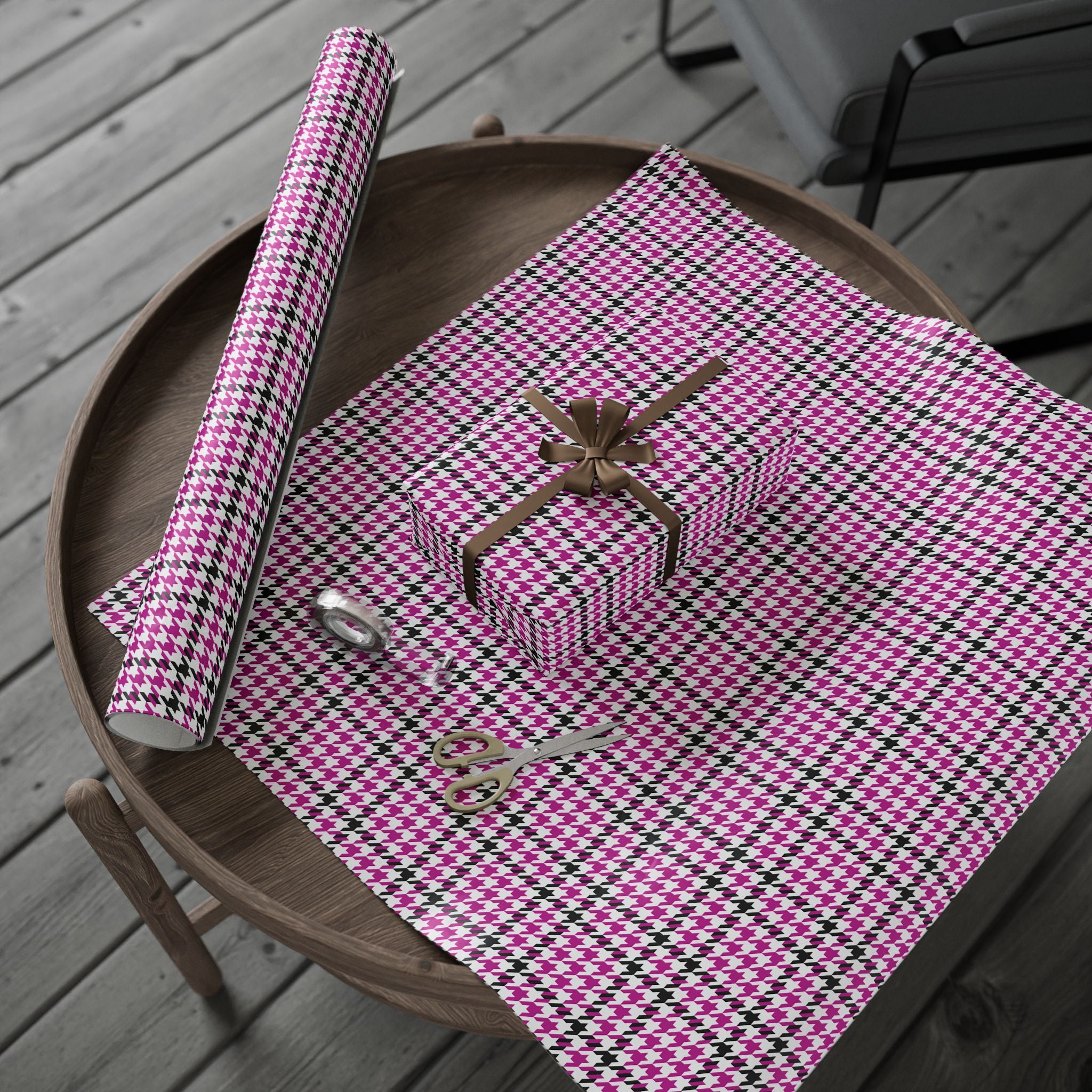 Houndstooth Wrapping Paper Design Hot Pink 013 - Holiday Gift Wrapping Paper Roll