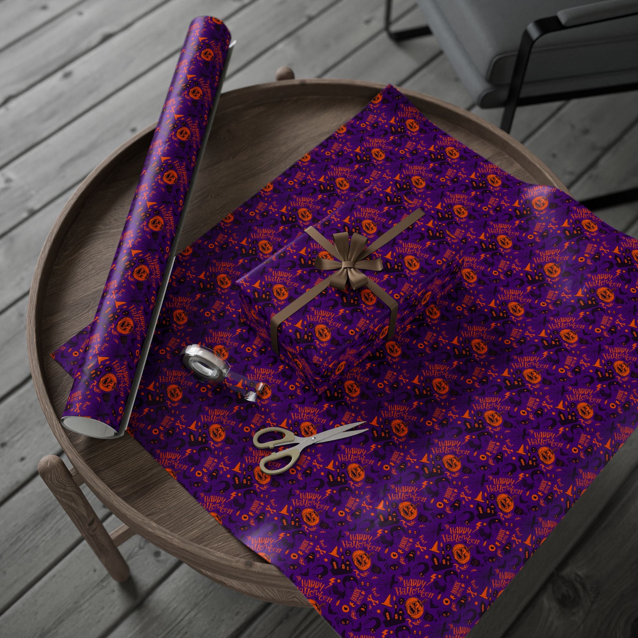 Halloween Icons on Purple Wrapping Paper | Holiday Gift Wrapping Paper Roll