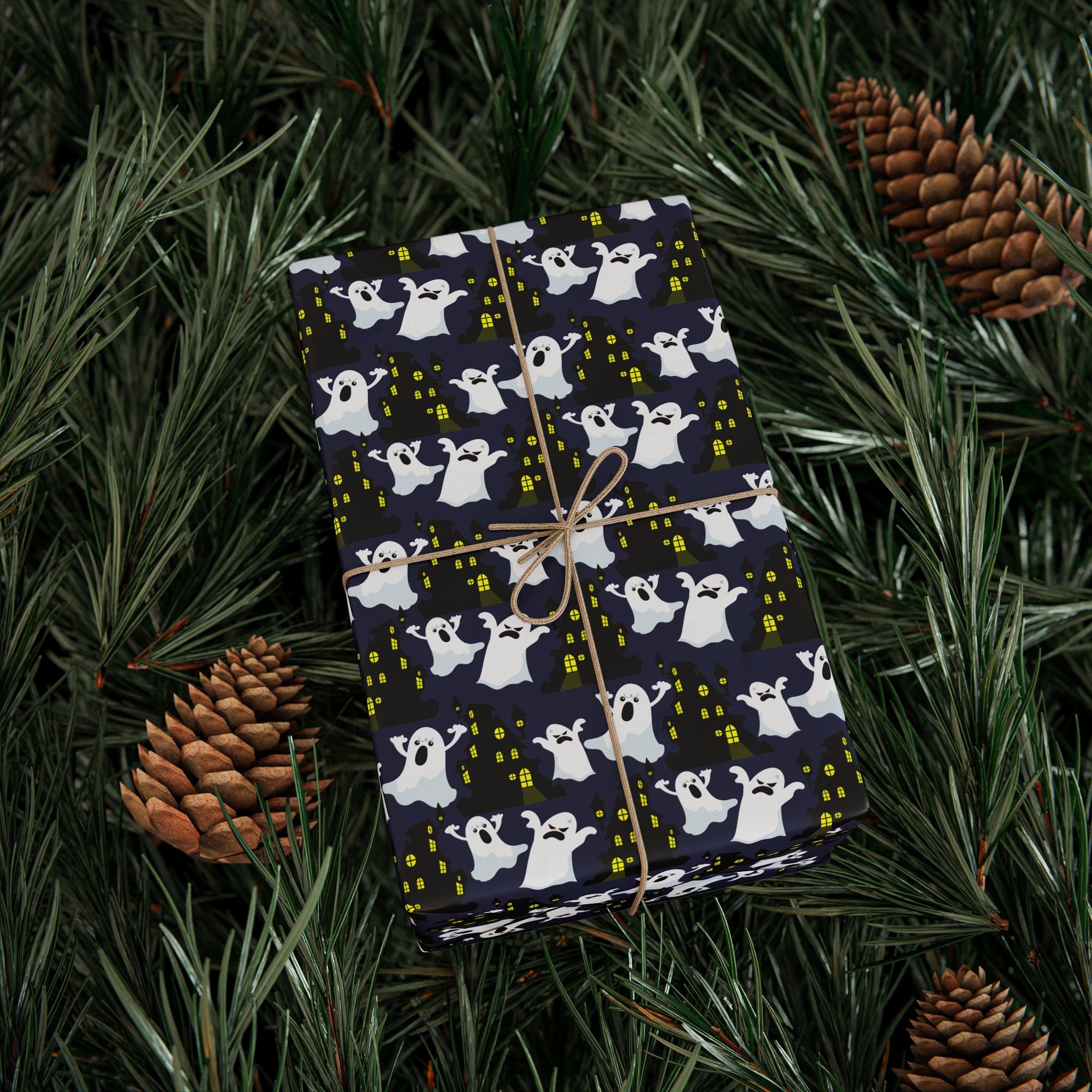 Halloween Haunted Ghost House Wrapping Paper | Holiday Gift Wrapping Paper Roll