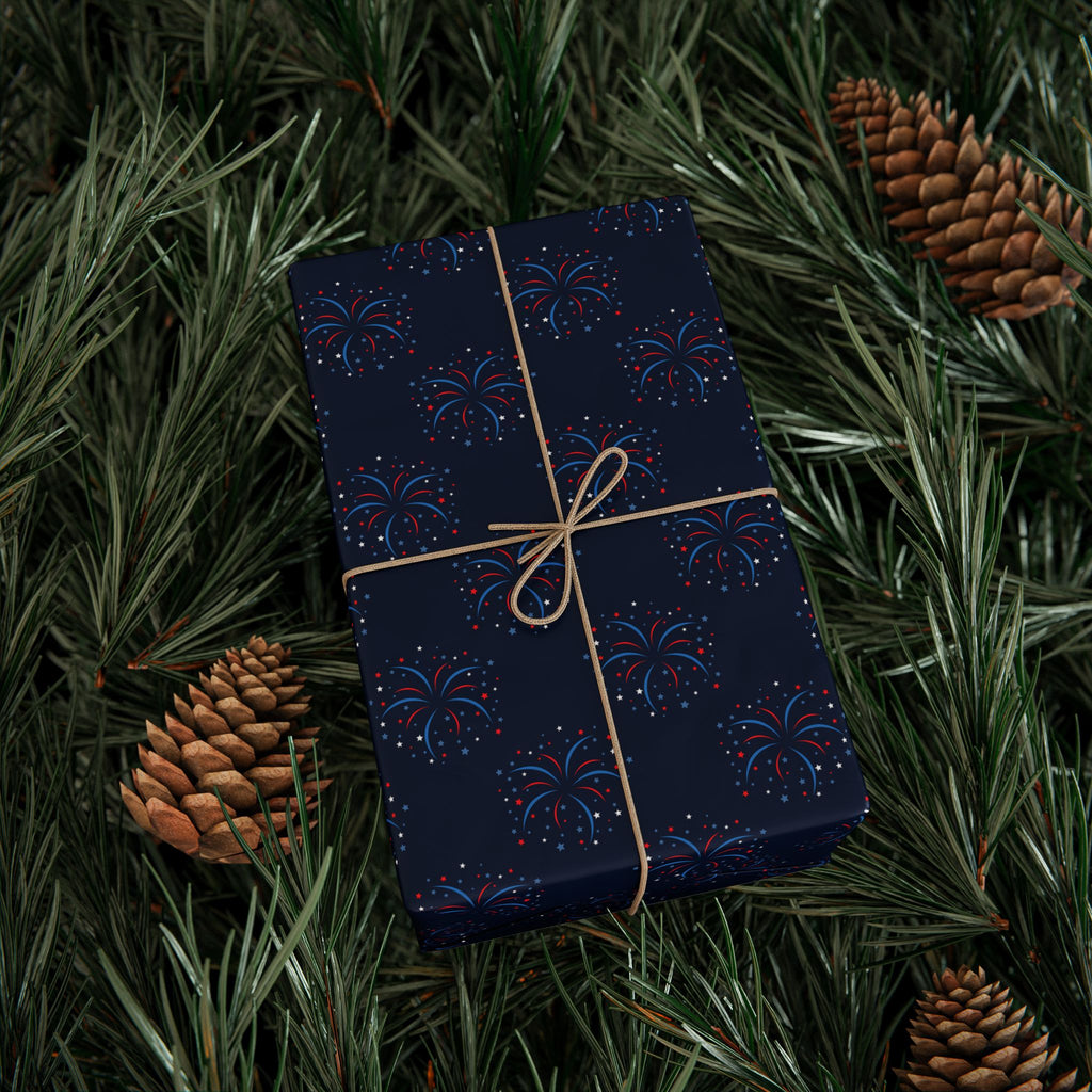 4th of July Navy Fireworks Wrapping Paper | Holiday Gift Wrapping Paper Roll