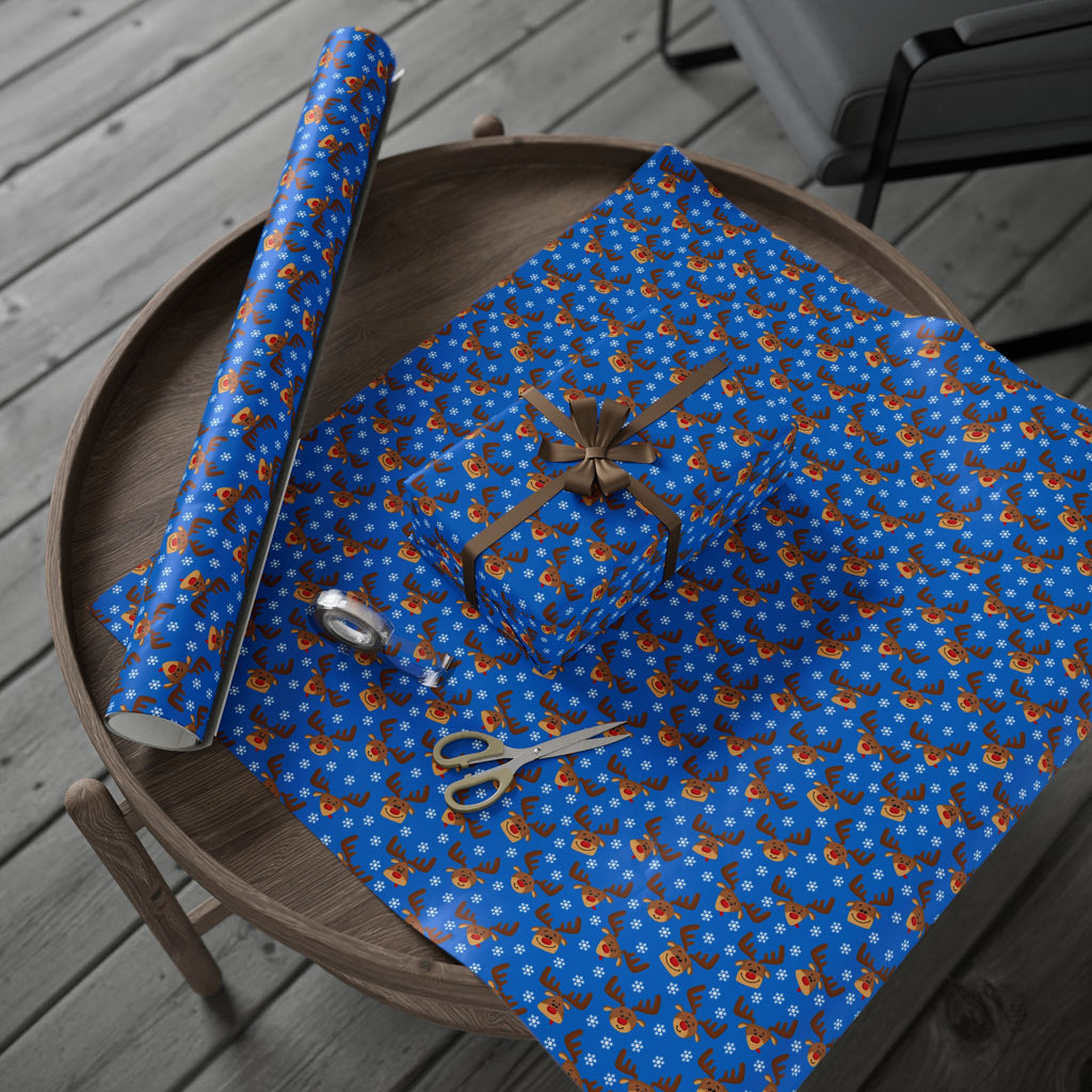 Christmas Snowy Rudolph Wrapping Paper | Holiday Gift Wrapping Paper Roll