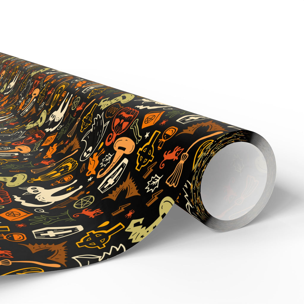 Halloween Iconic Outlines Wrapping Paper | Holiday Gift Wrapping Paper Roll