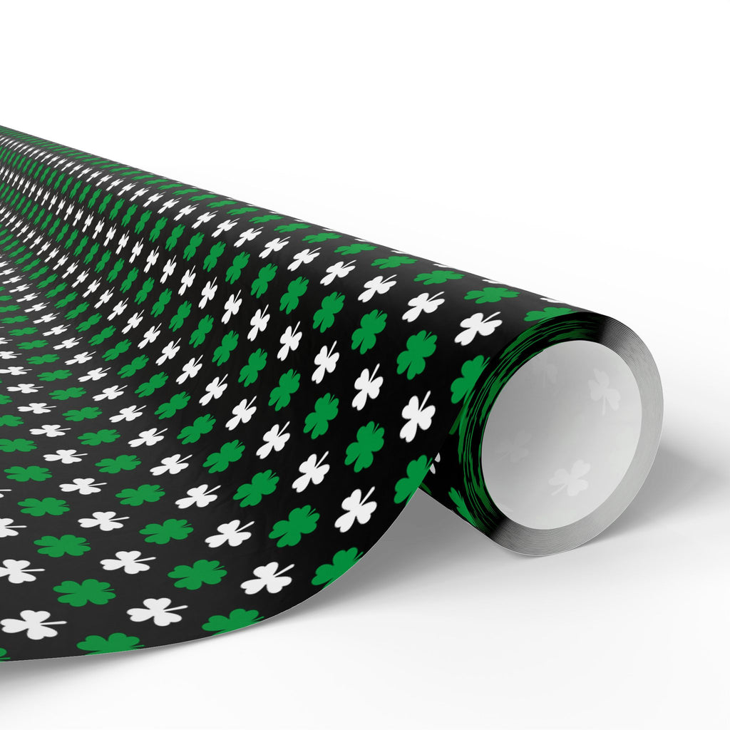 St Patrick's Day Clover on Black Wrapping Paper | Holiday Gift Wrapping Paper Roll