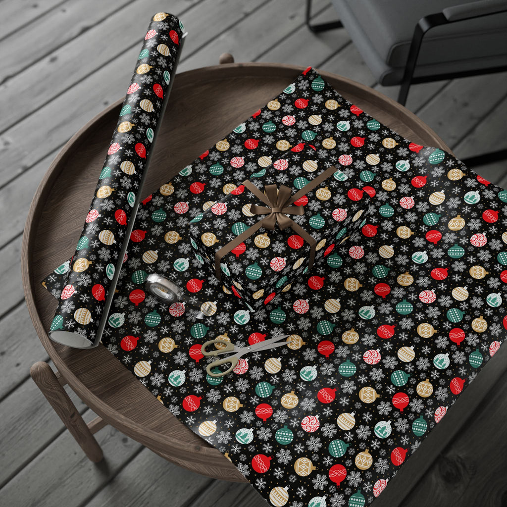 Christmas Snow Falling Ornaments Wrapping Paper | Holiday Gift Wrapping Paper Roll