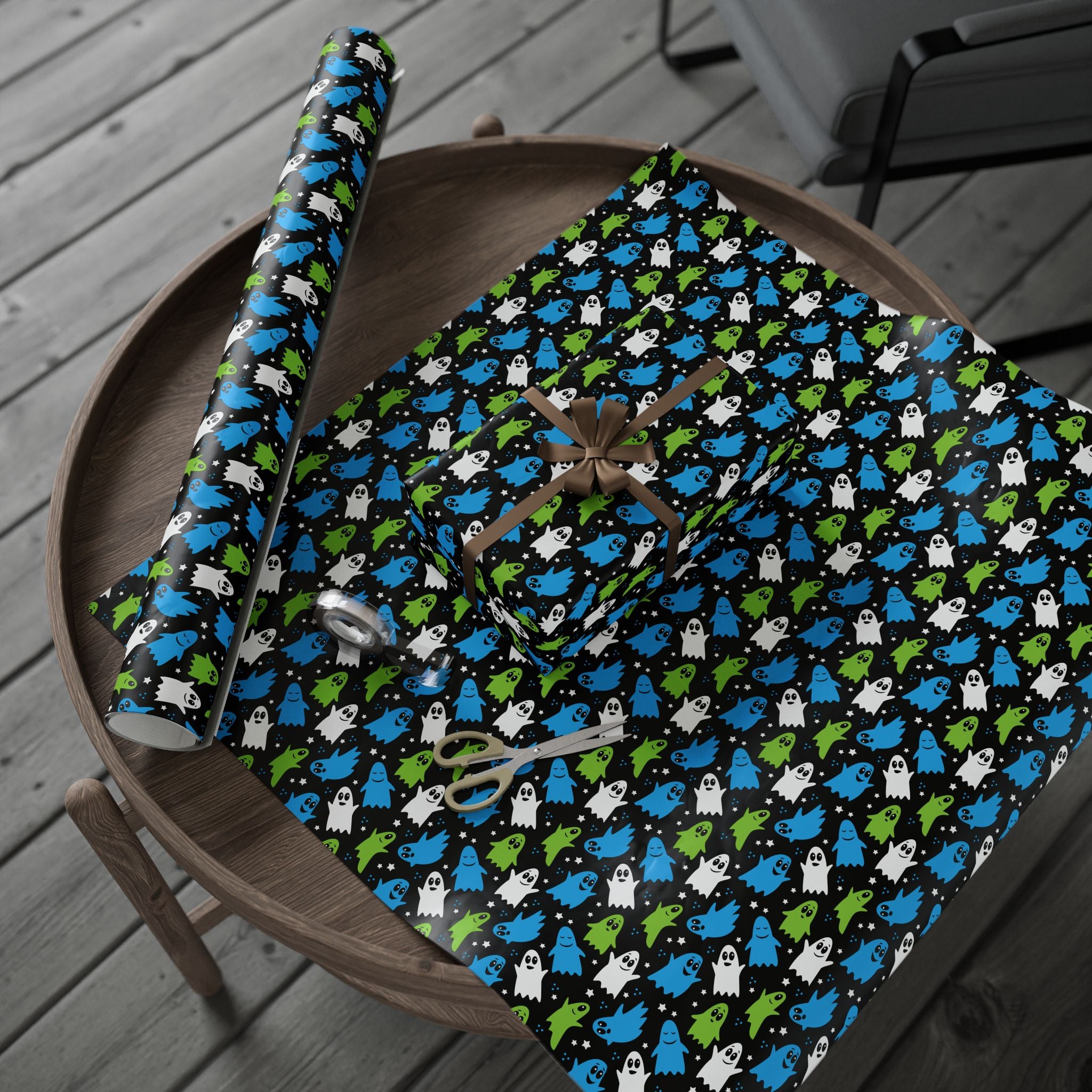 Halloween Colorful Ghosts Wrapping Paper | Holiday Gift Wrapping Paper Roll