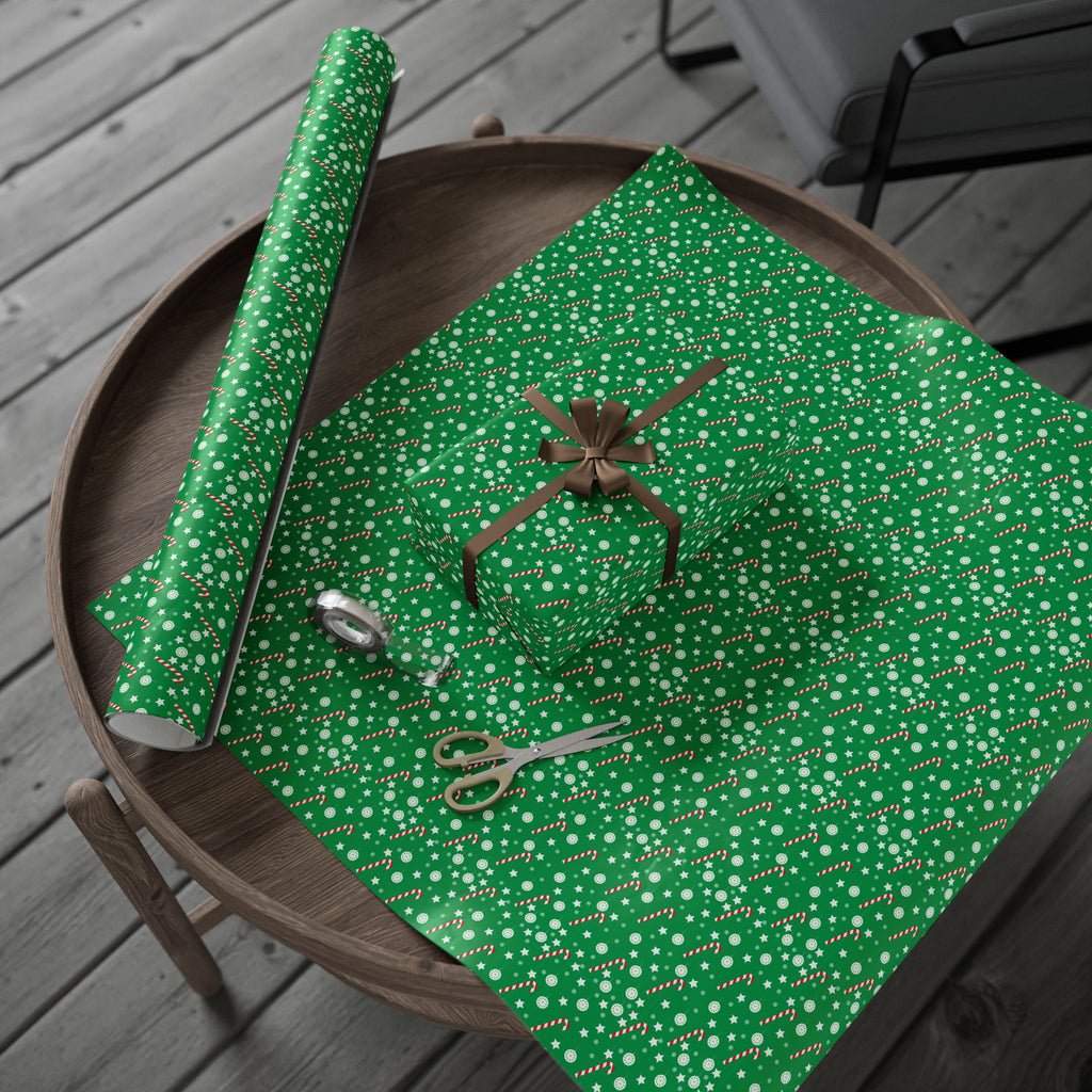 Christmas Green Candy Canes Wrapping Paper | Holiday Gift Wrapping Paper Roll