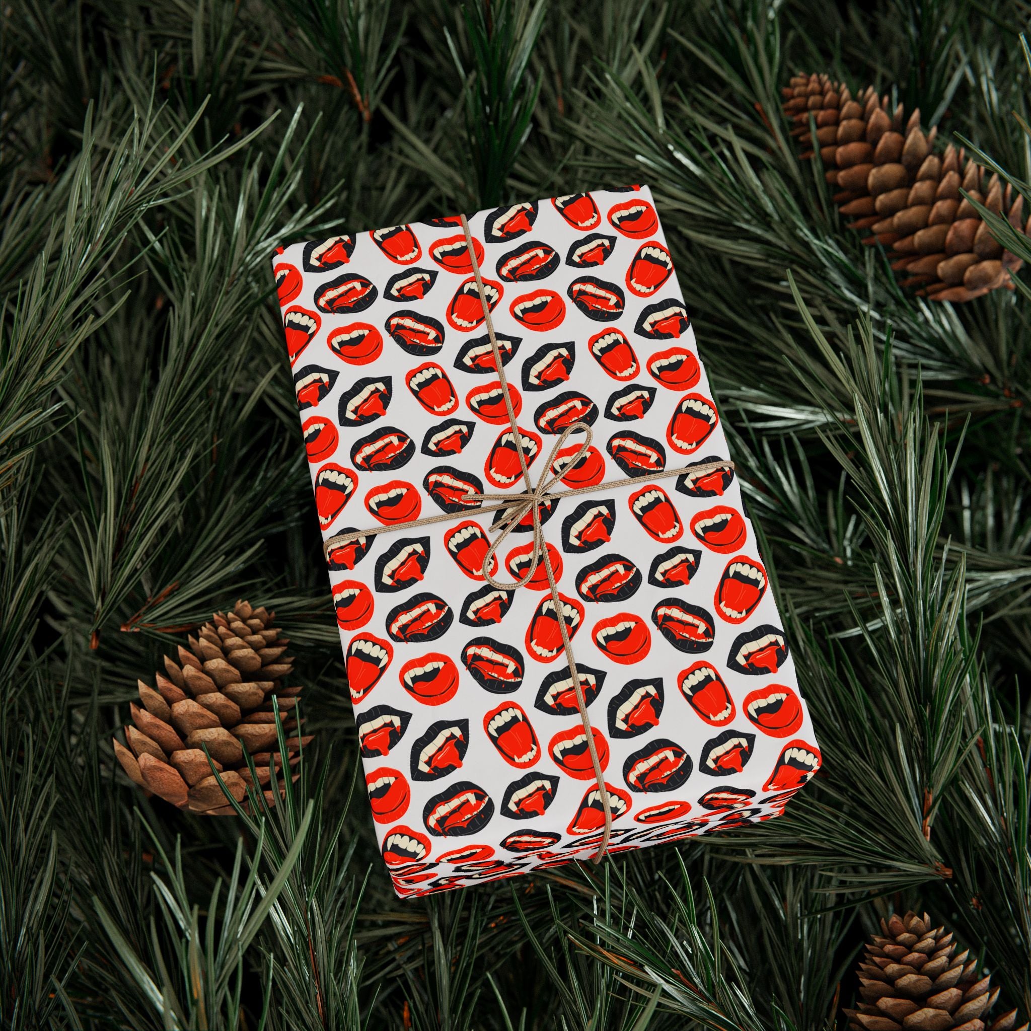 Halloween Vampire Fangs Wrapping Paper | Holiday Gift Wrapping Paper Roll