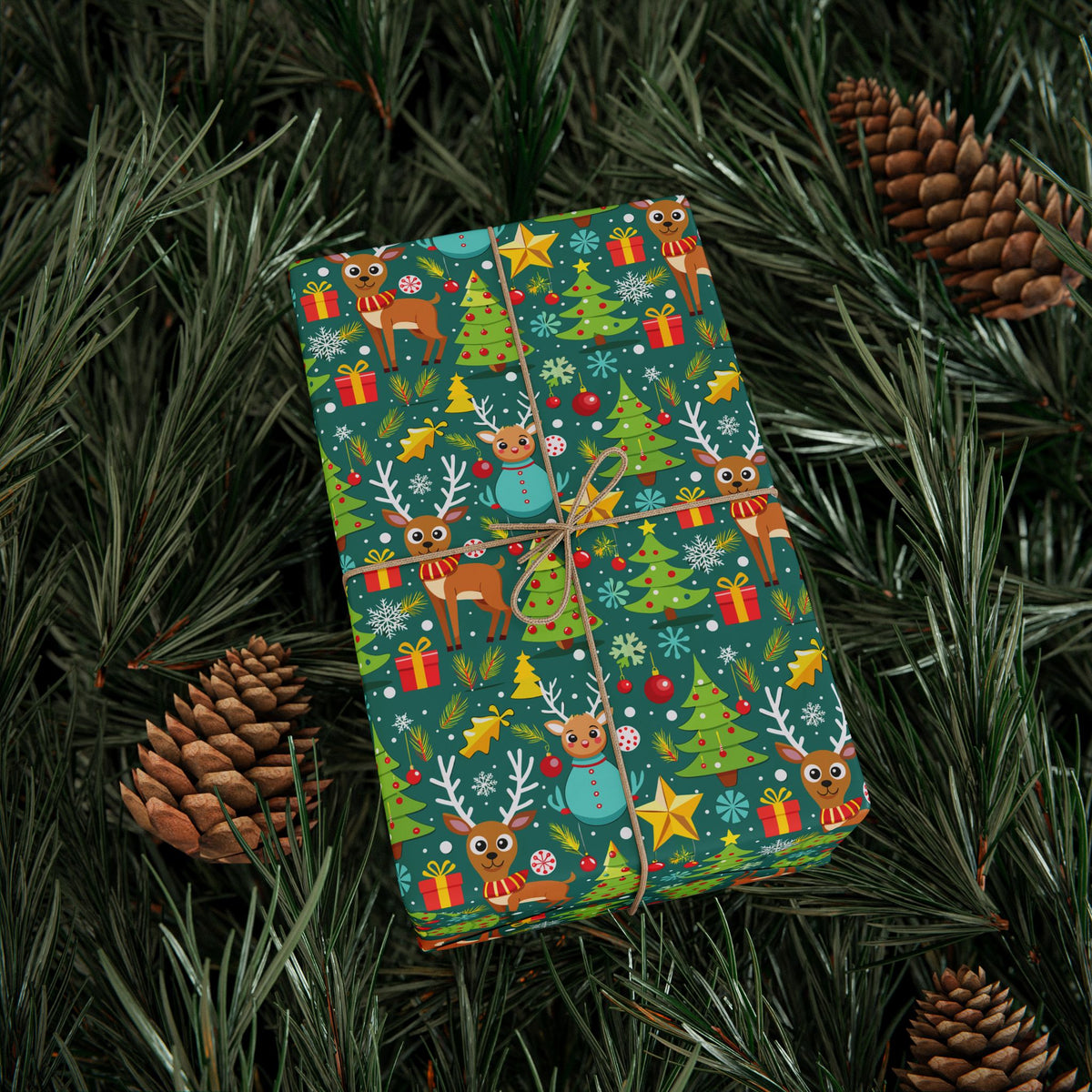 Christmas Cartoon Reindeer Wrapping Paper | Holiday Gift Wrapping Paper Roll