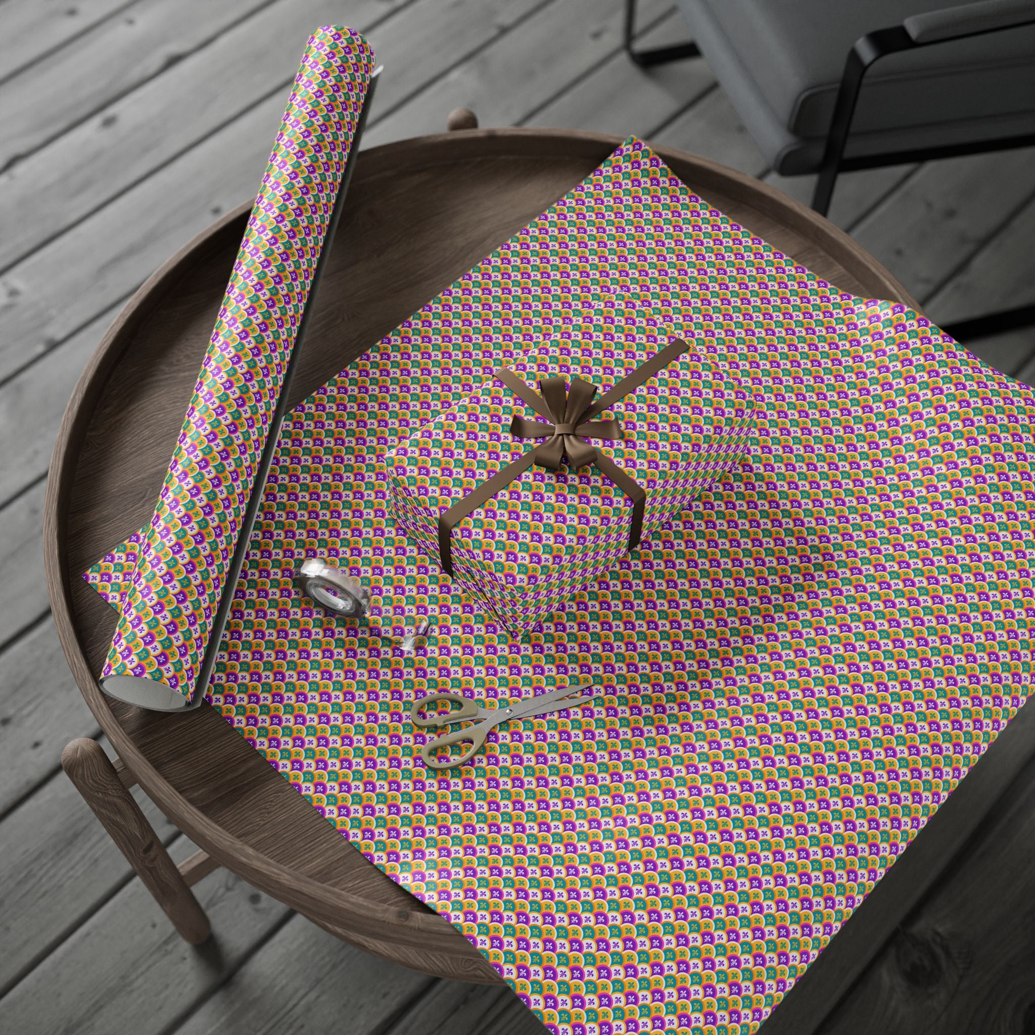 Mardis Gras Fish Scale on White Wrapping Paper | Holiday Gift Wrapping Paper Roll