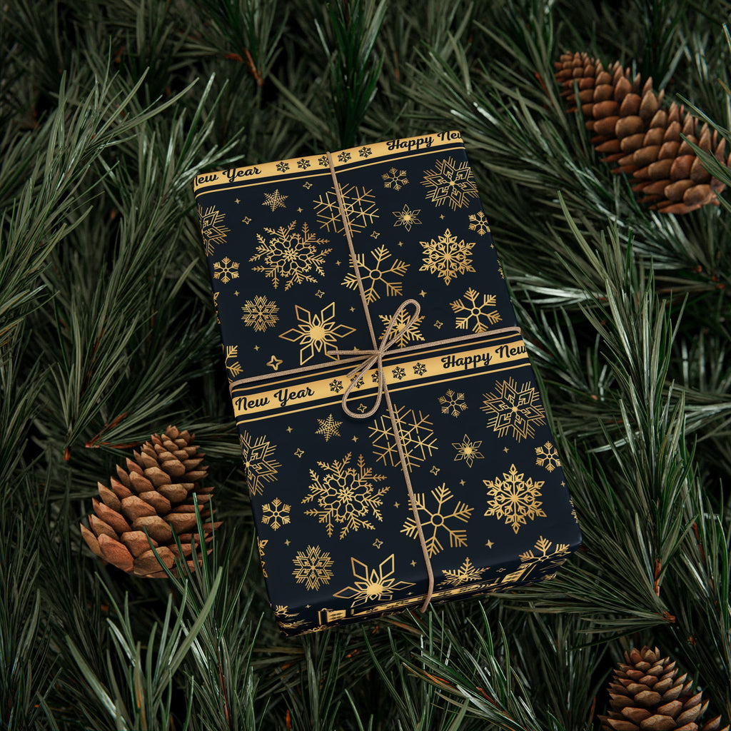 New Year's Golden Snowflakes Wrapping Paper - Holiday Gift Wrapping Paper Roll