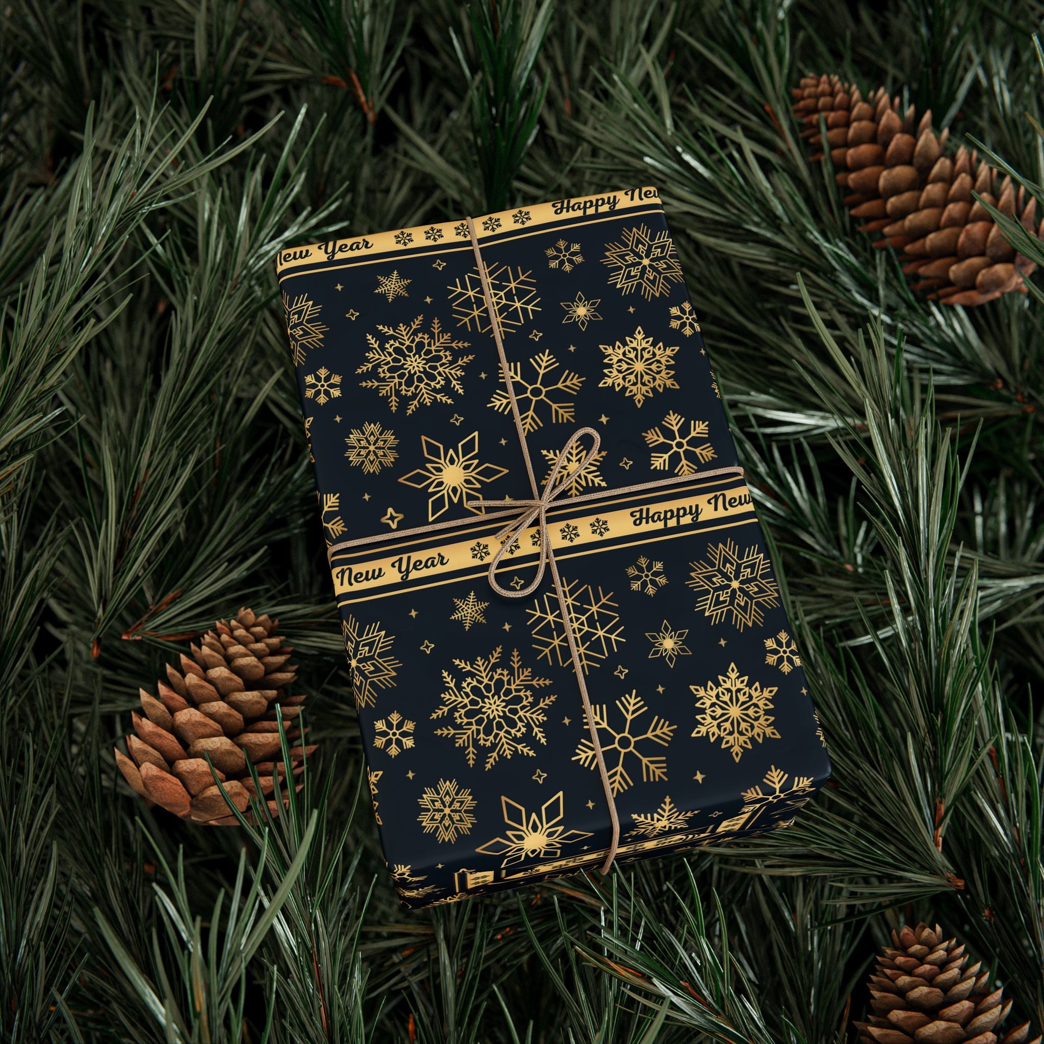 New Year's Golden Snowflakes Wrapping Paper - Holiday Gift Wrapping Paper Roll