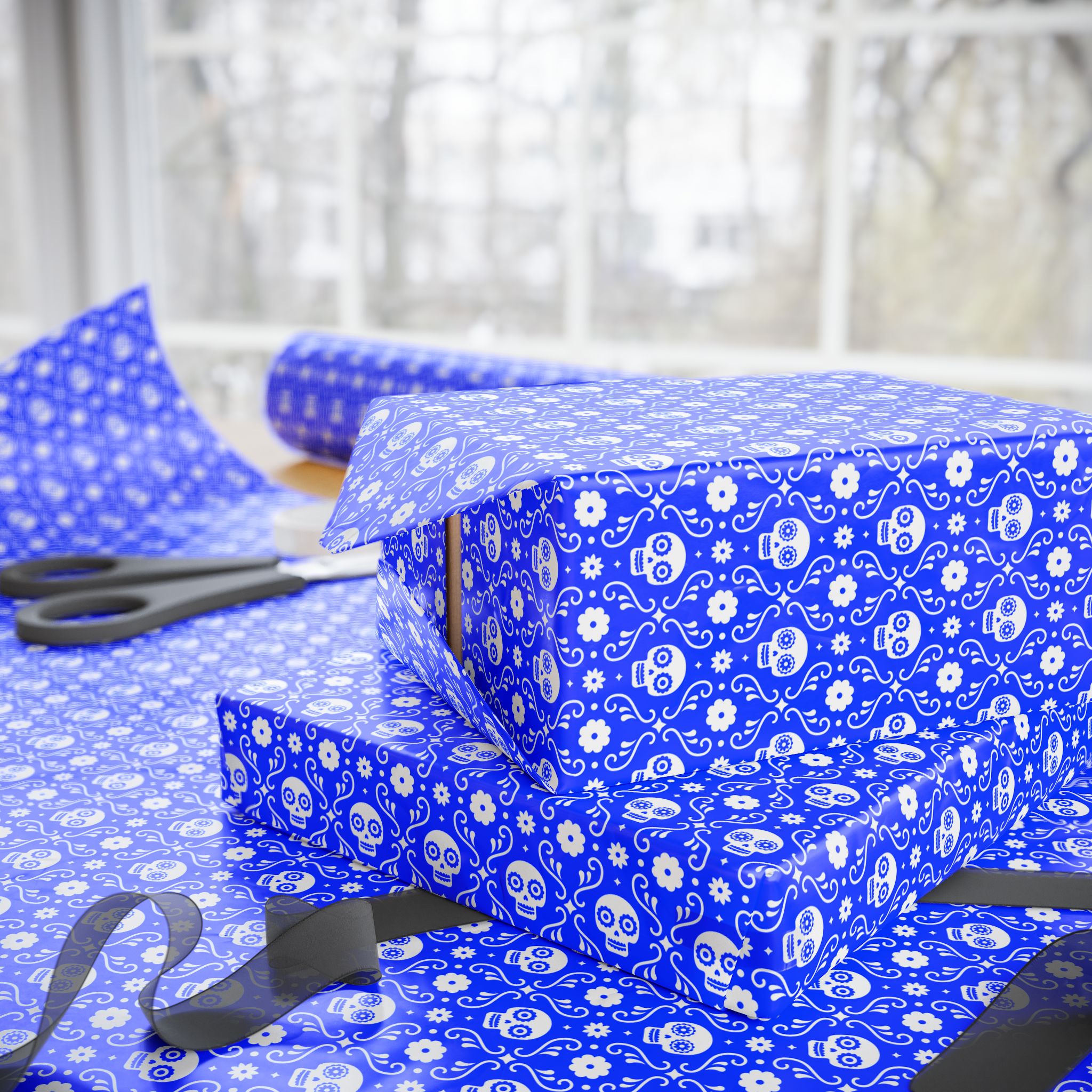 Day of the Dead Royal Skulls Wrapping Paper | Holiday Gift Wrapping Paper Roll
