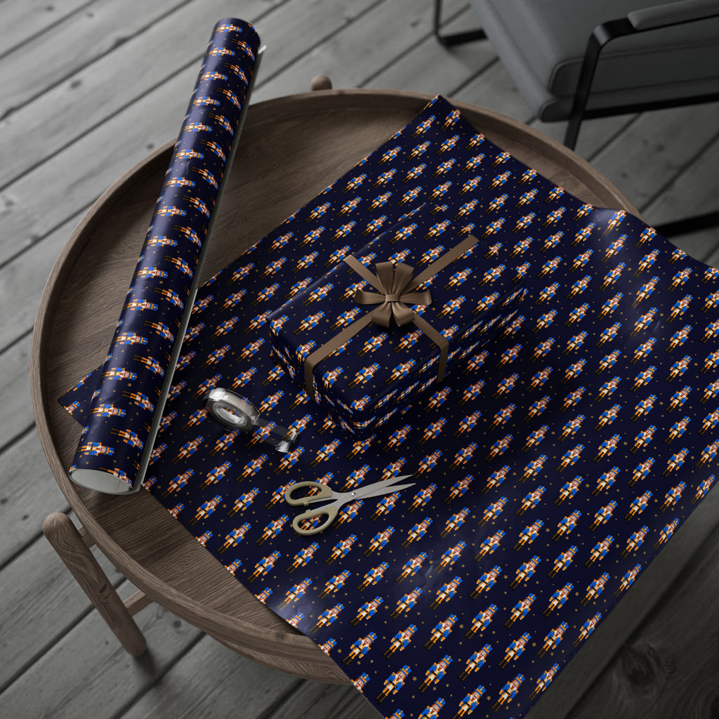 Christmas Blue Nutcrackers Wrapping Paper | Holiday Gift Wrapping Paper Roll