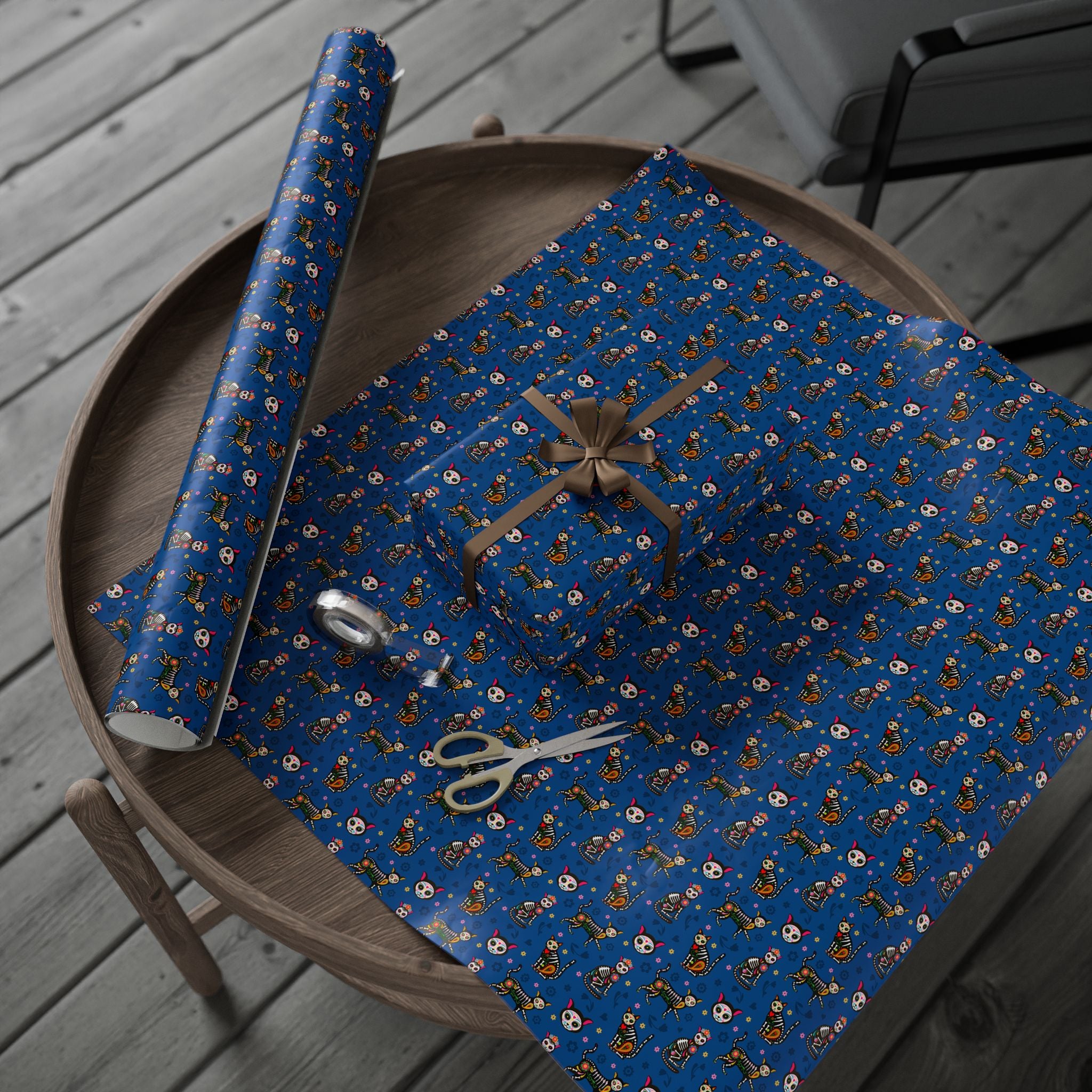 Day of the Dead Calavera Cats Wrapping Paper | Holiday Gift Wrapping Paper Roll