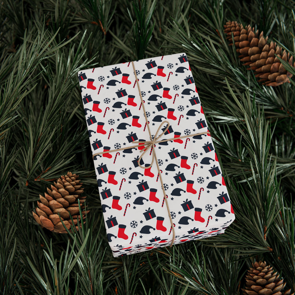 Christmas Red and Blue Stockings Wrapping Paper | Holiday Gift Wrapping Paper Roll