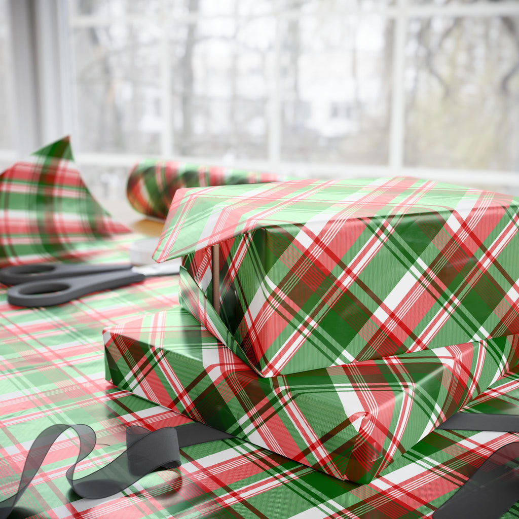 Christmas Green Tartain Plaid Wrapping Paper | Holiday Gift Wrapping Paper Roll