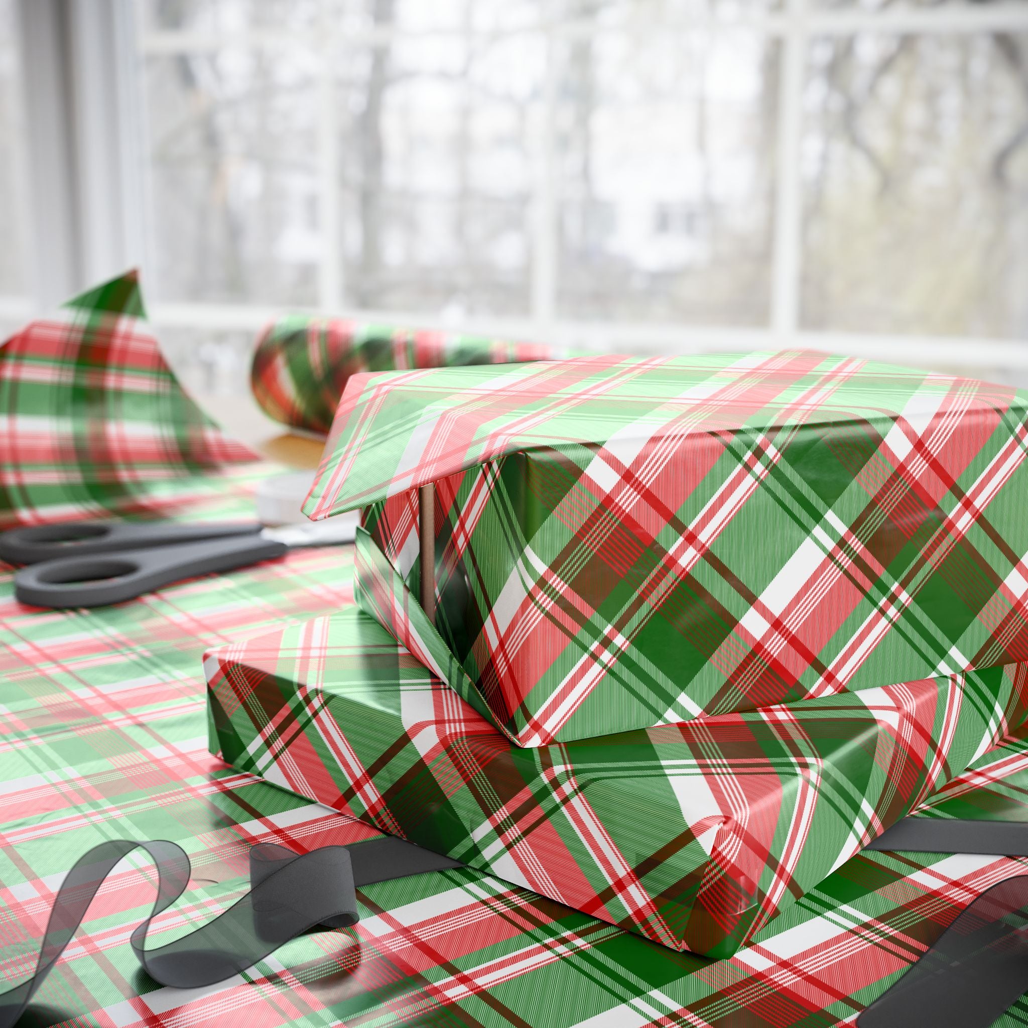 Christmas Green Tartain Plaid Wrapping Paper | Holiday Gift Wrapping Paper Roll