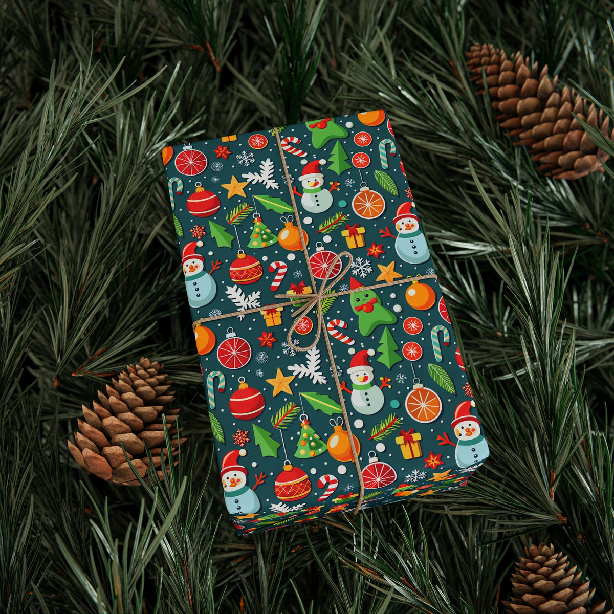 Christmas Decorated Icons Wrapping Paper | Holiday Gift Wrapping Paper Roll