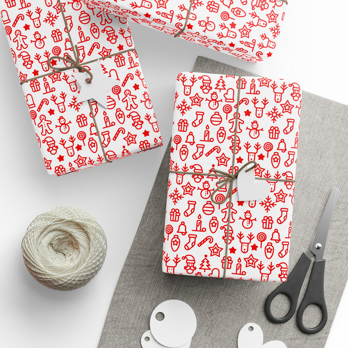 Christmas Red Outlines Wrapping Paper | Holiday Gift Wrapping Paper Roll
