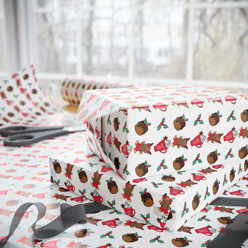 New Year's Gingerbread Reindeer Wrapping Paper - Holiday Gift Wrapping Paper Roll