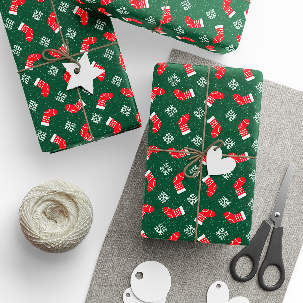 Christmas Snowflakes & Stockings Wrapping Paper | Holiday Gift Wrapping Paper Roll