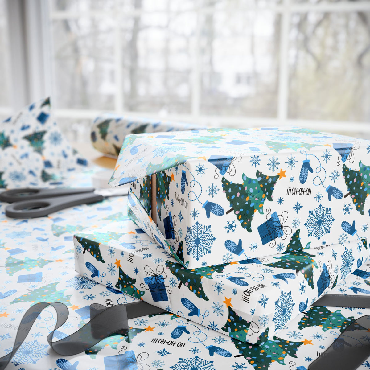 Christmas Ho Ho Ho Trees Wrapping Paper | Holiday Gift Wrapping Paper Roll