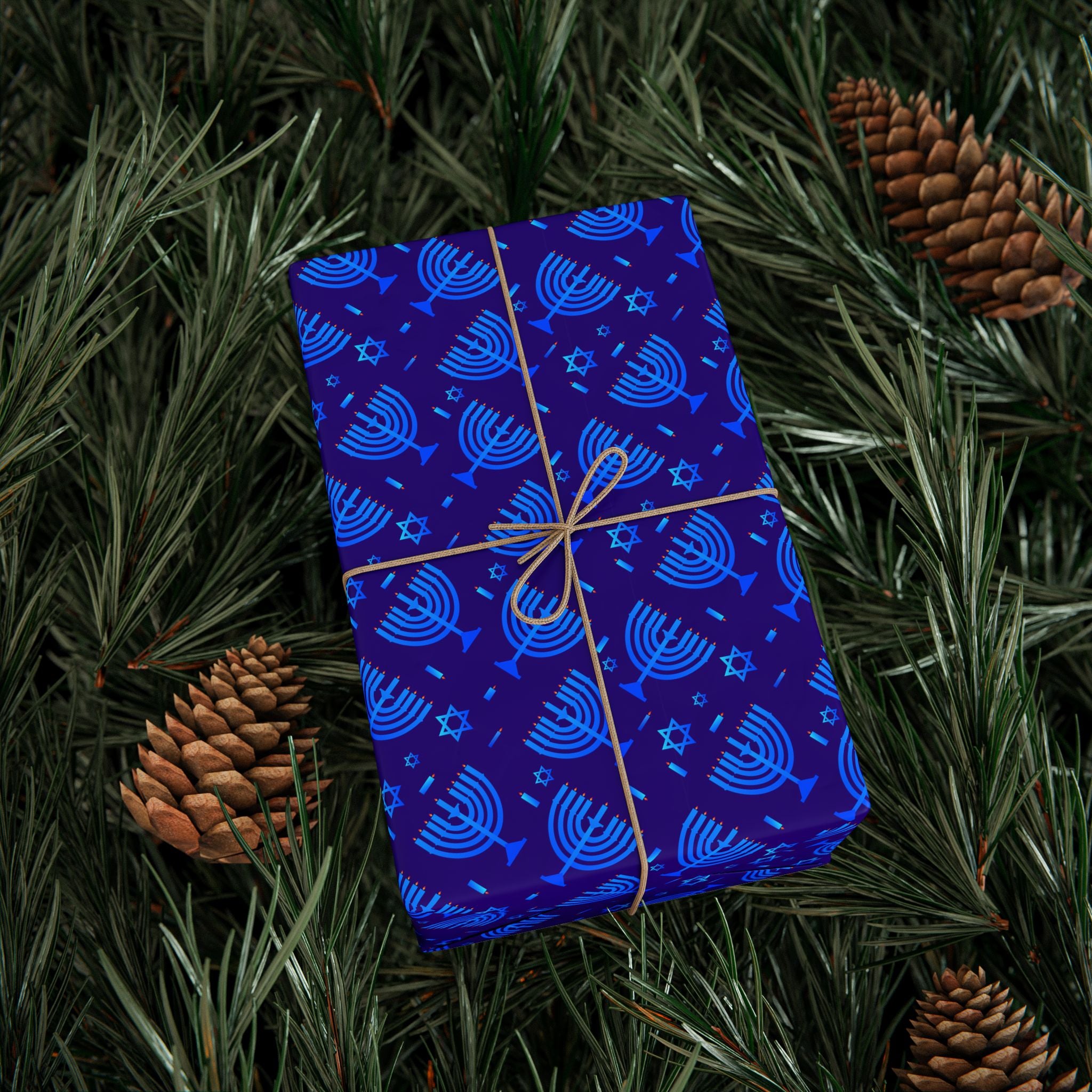 Hanukkah Blue Menorah Wrapping Paper | Holiday Gift Wrapping Paper Roll