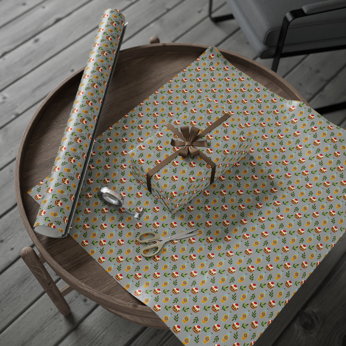 Hanukkah Olive Branches Wrapping Paper | Holiday Gift Wrapping Paper Roll