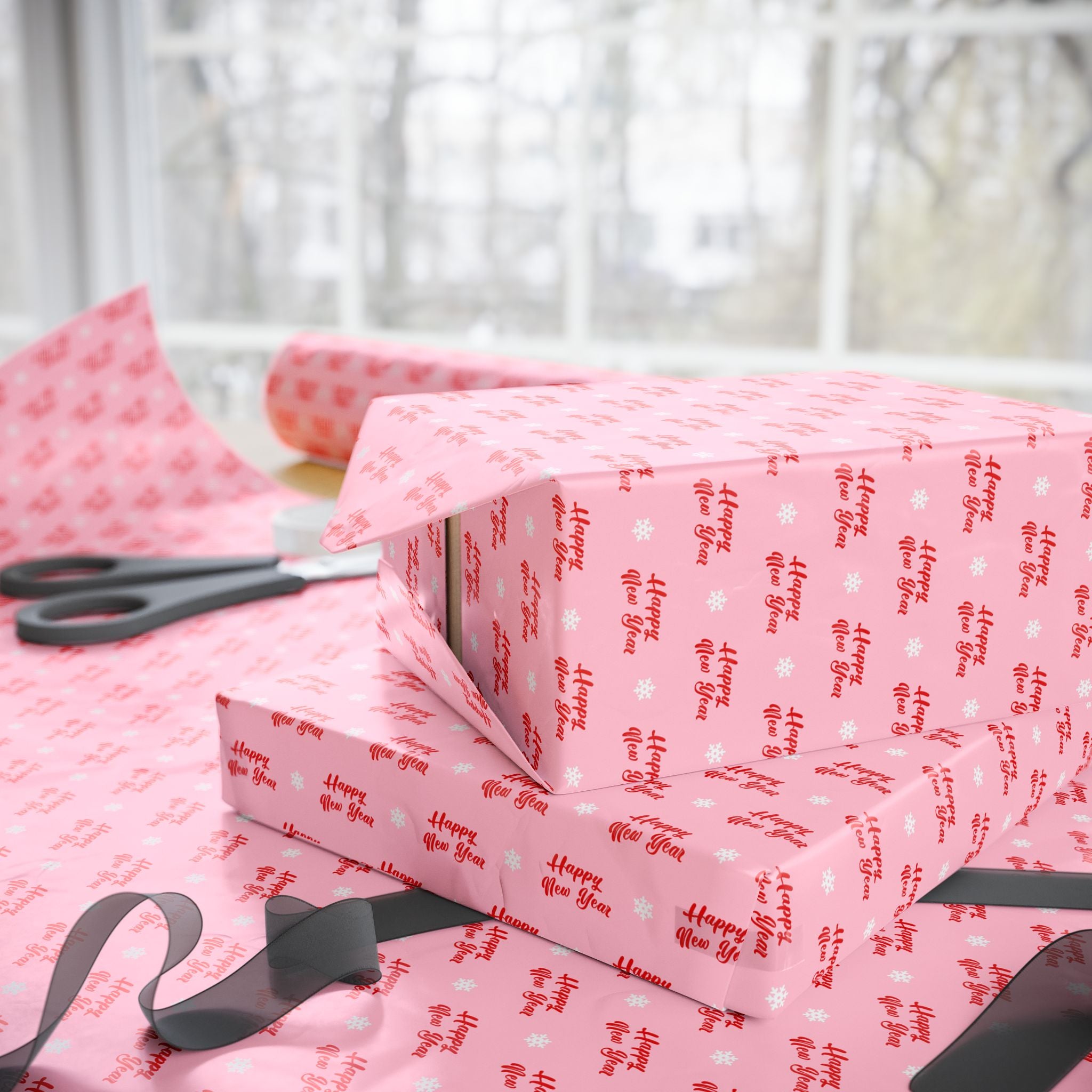 New Year's Happy New Year on Pink Wrapping Paper - Holiday Gift Wrapping Paper Roll