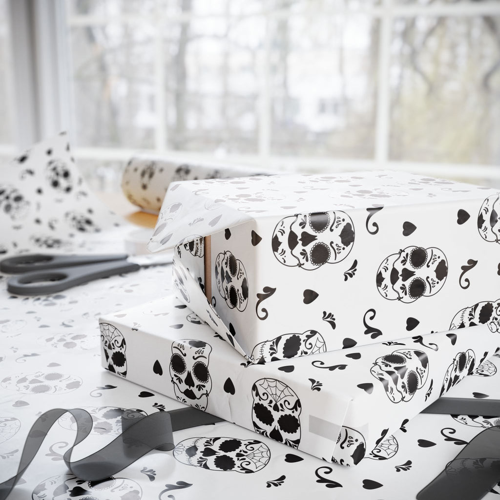 Day of the Dead Glamorous Black & White Sugar Skulls Wrapping Paper | Holiday Gift Wrapping Paper Roll