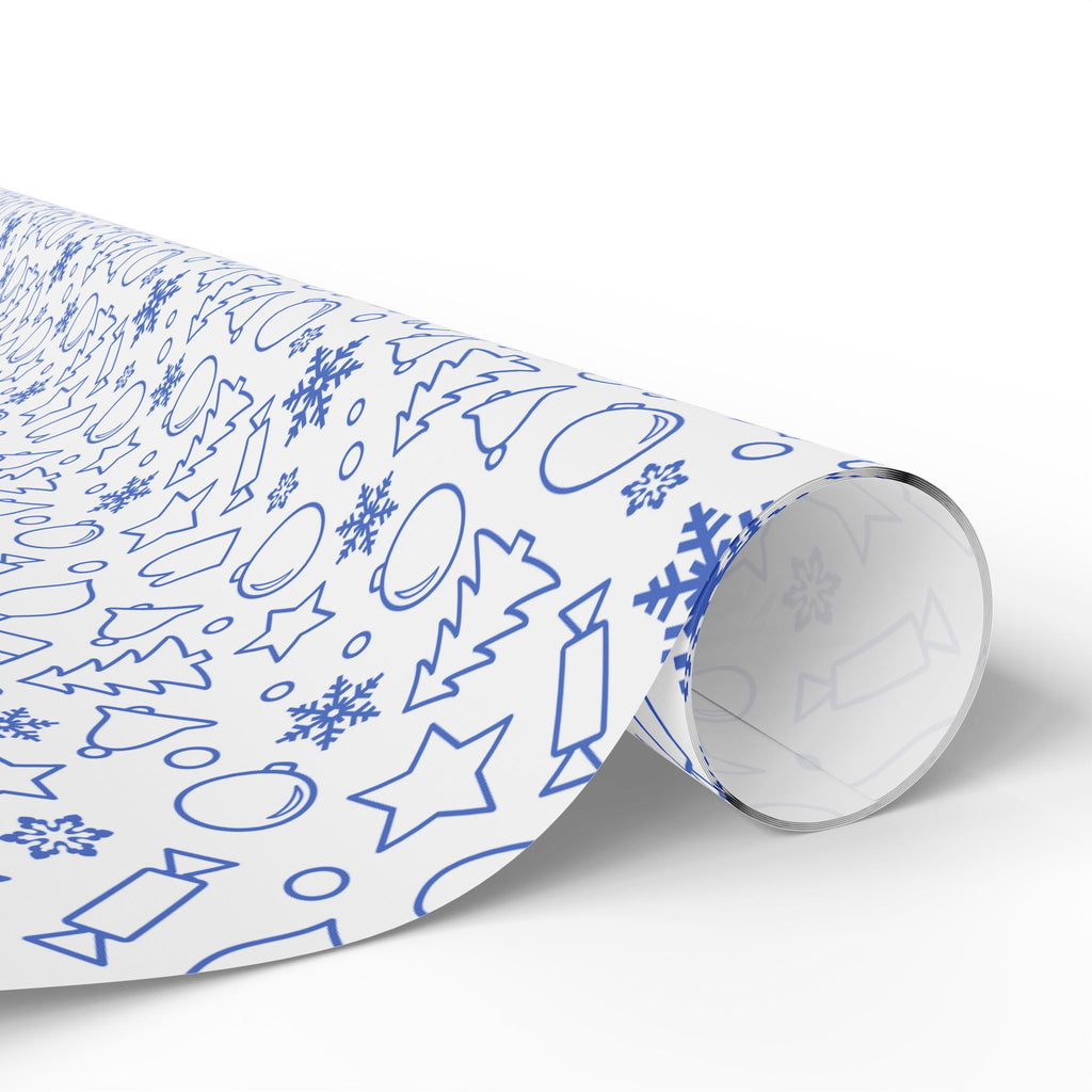 Christmas Blue Line Art Wrapping Paper | Holiday Gift Wrapping Paper