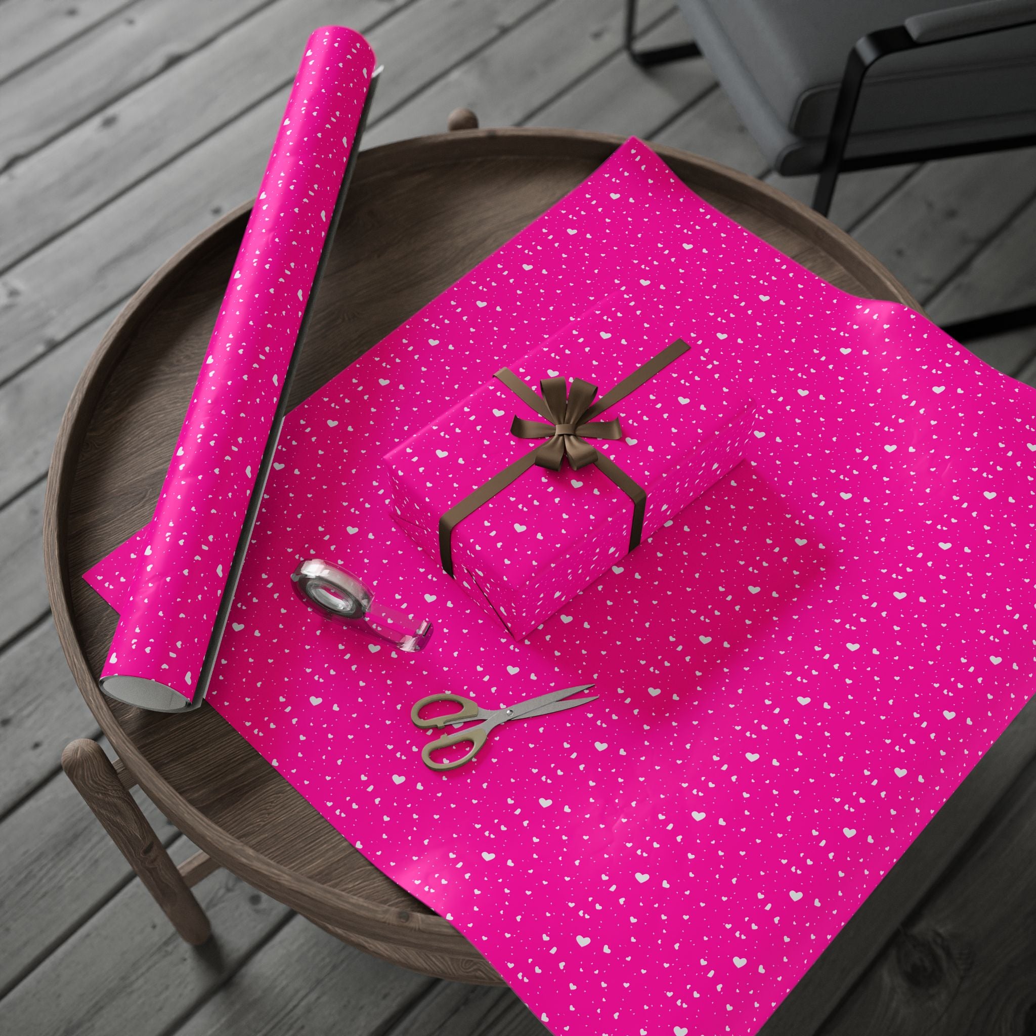 Valentine's Day Hot Pink Hearts Wrapping Paper | Holiday Gift Wrapping Paper Roll