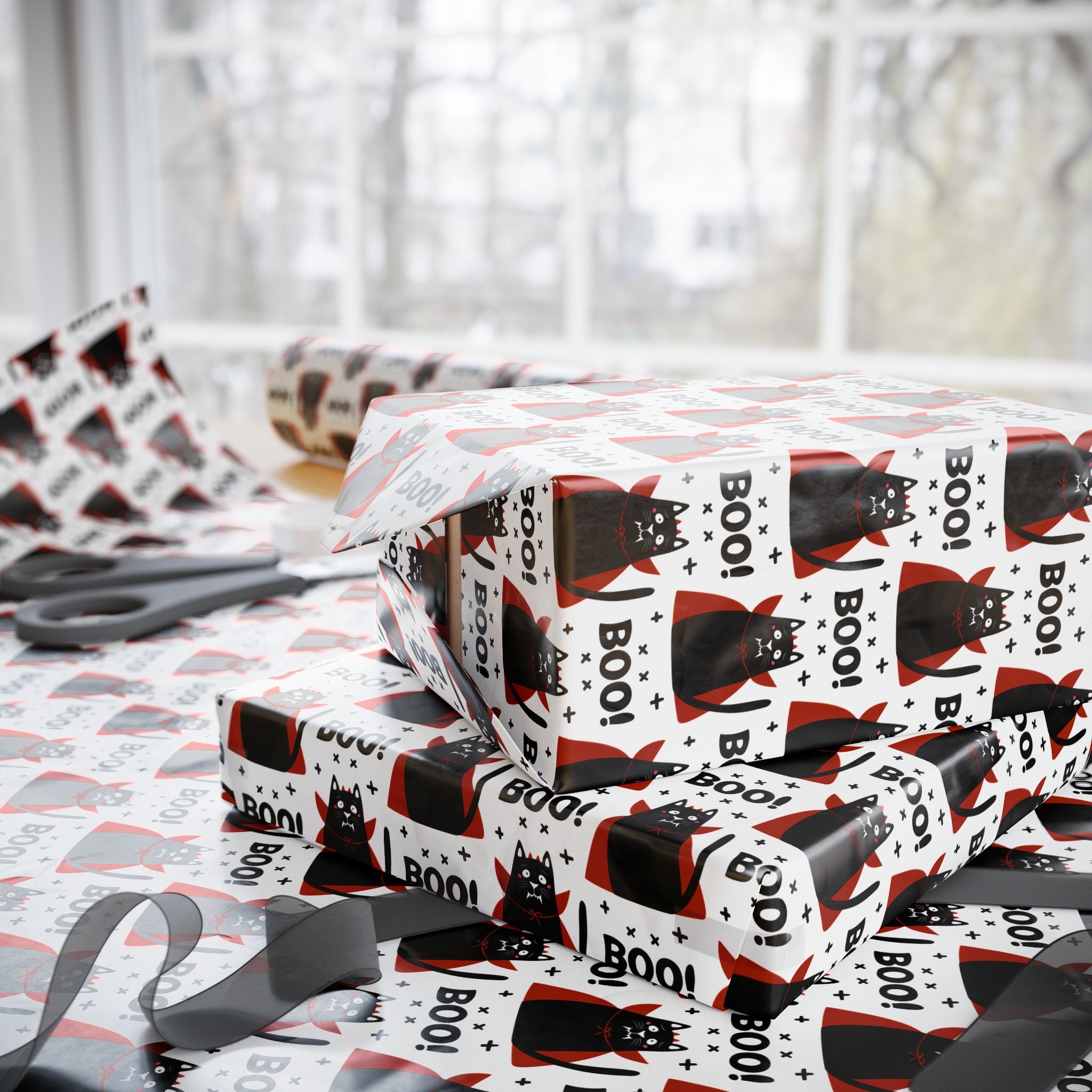 Halloween Vampire Cat Wrapping Paper | Holiday Gift Wrapping Paper Roll