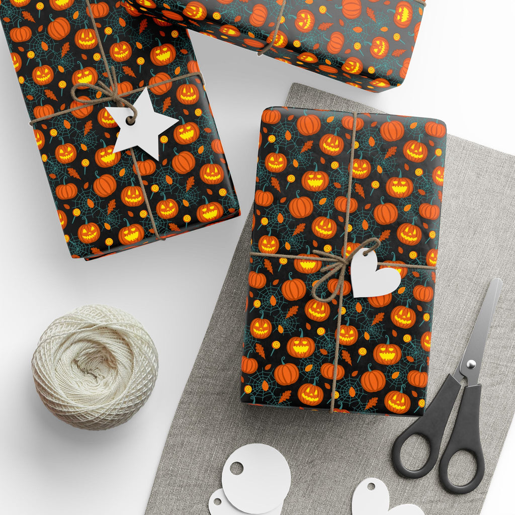 Halloween Web Pumpkins Wrapping Paper | Holiday Gift Wrapping Paper Roll