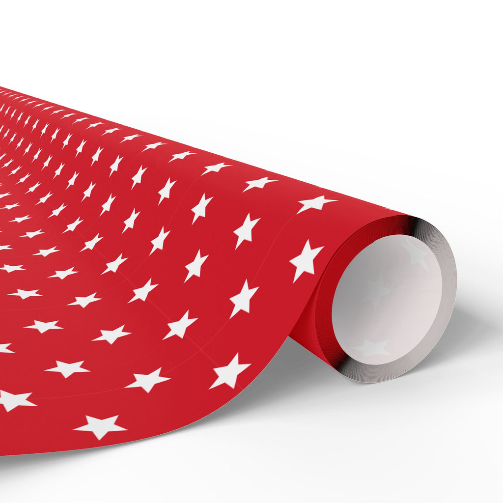 4th of July Stars on Red Wrapping Paper | Holiday Gift Wrapping Paper Roll