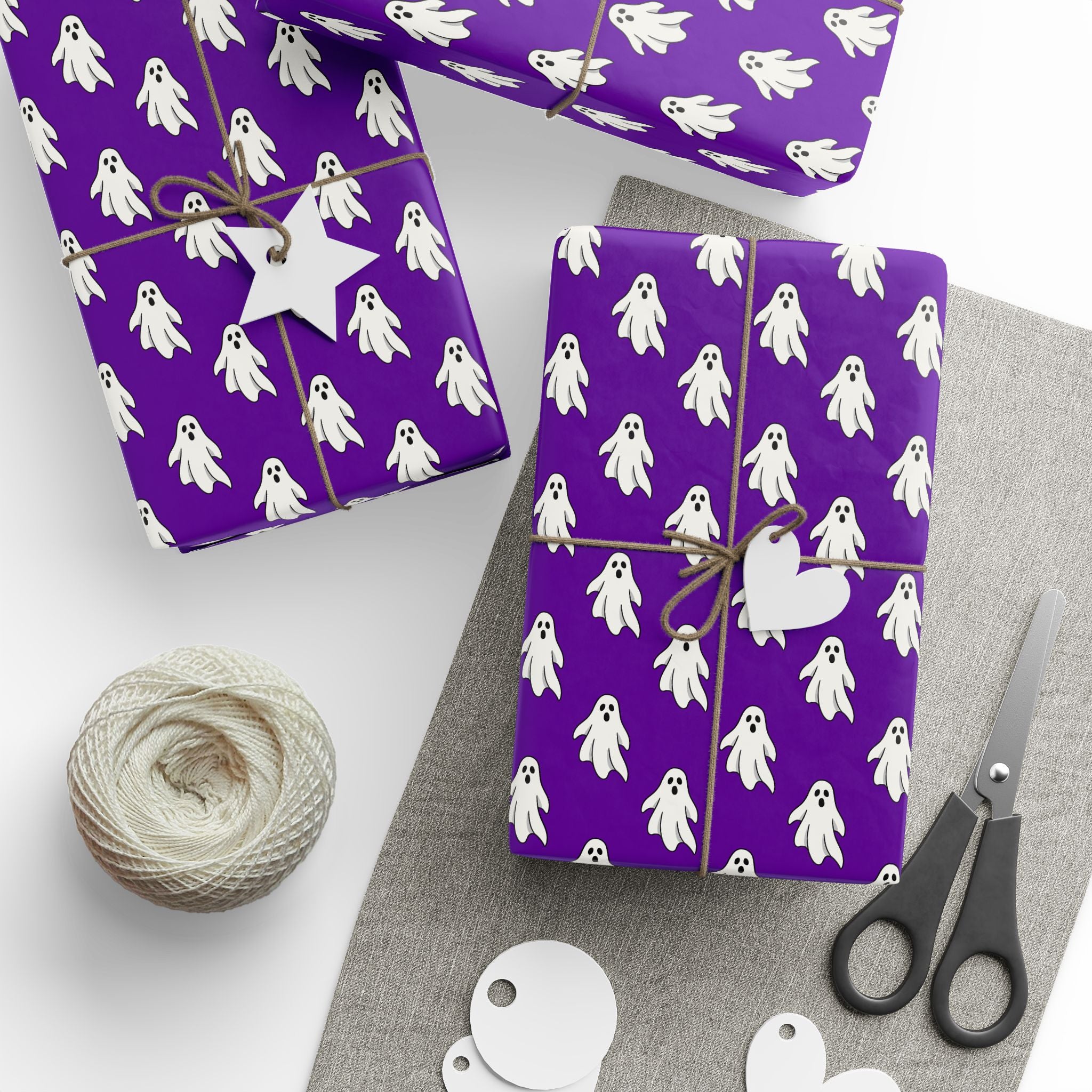 Halloween Vibrant Ghosts on Purple Wrapping Paper | Holiday Gift Wrapping Paper Roll