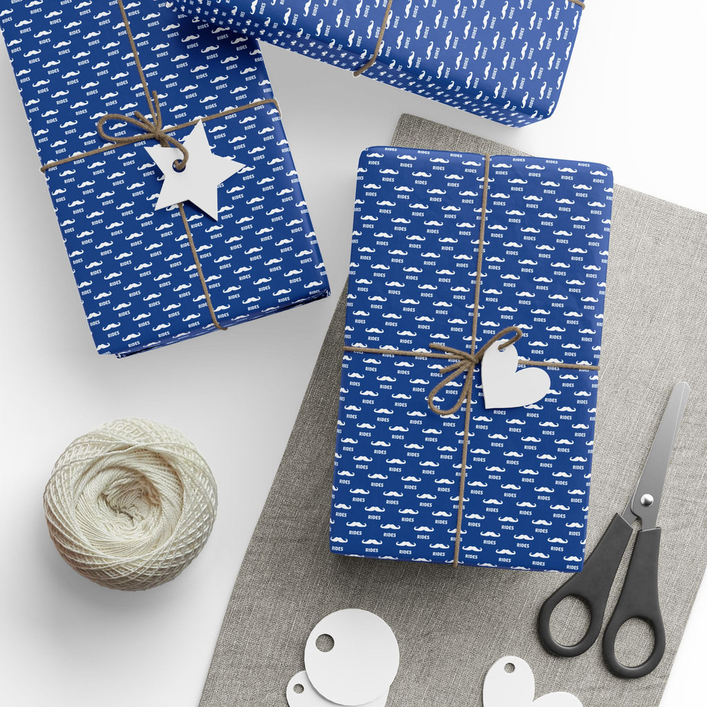 NSFW Free Mustache Rides on Blue Wrapping Paper - Holiday Gift Wrapping Paper Roll