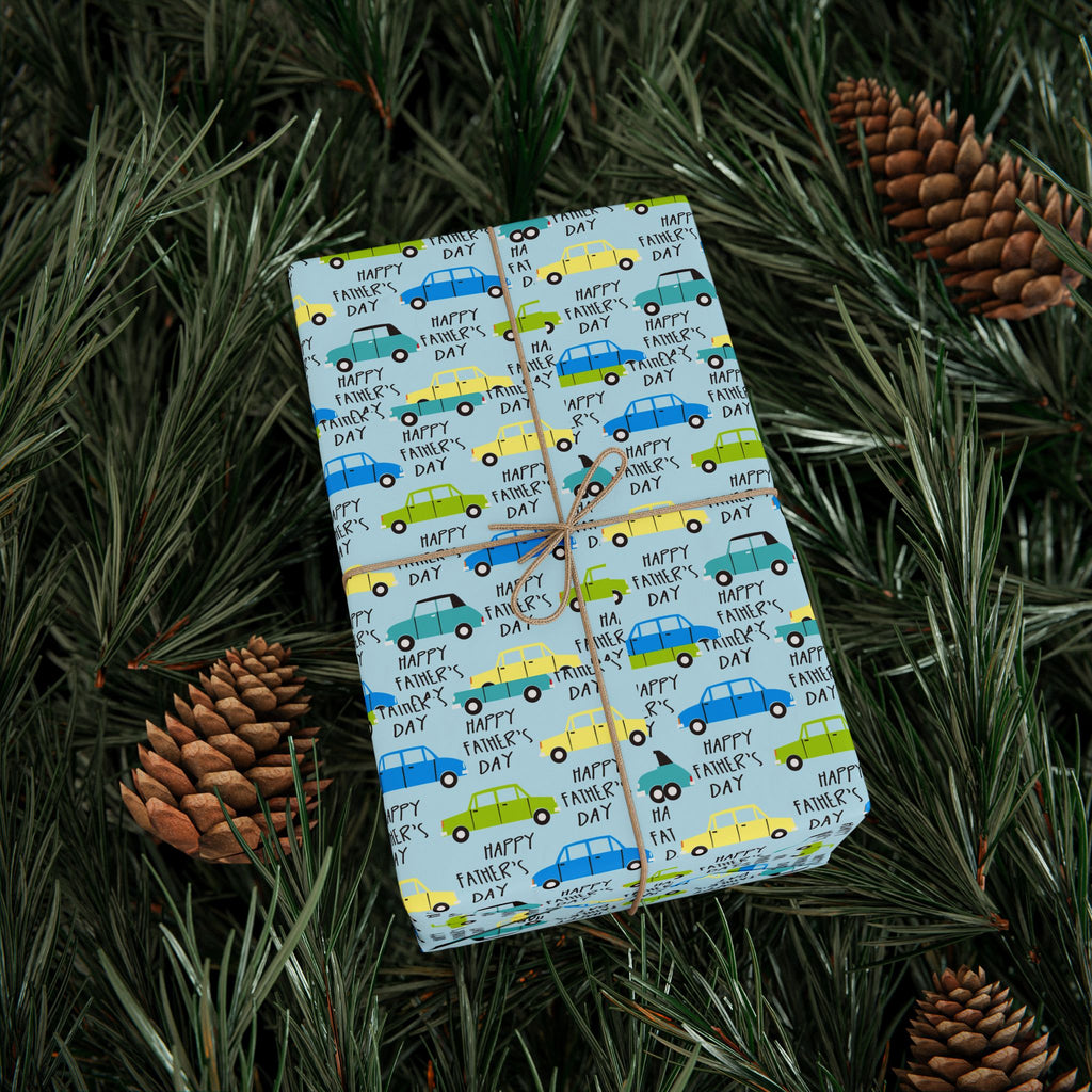 Father's Day Car Collage Wrapping Paper - Holiday Gift Wrapping Paper Roll