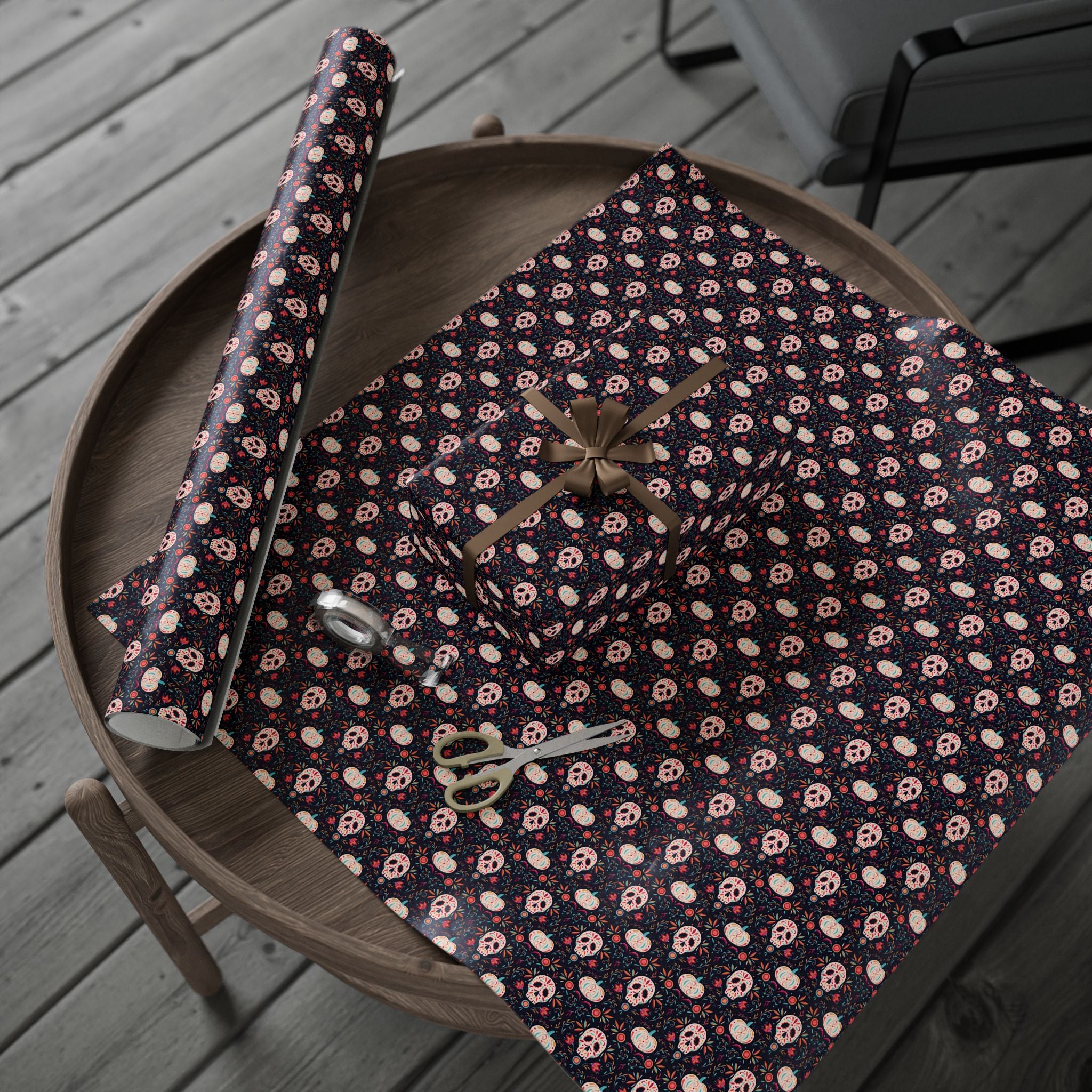 Day of the Dead Festive Skulls Wrapping Paper | Holiday Gift Wrapping Paper Roll
